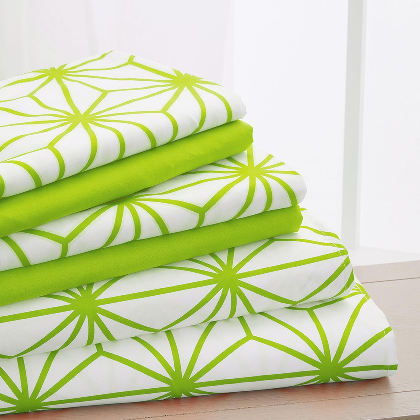 Elegant Comfort Luxury Soft 6-Piece Cube Geometric Pattern Sheet Set - 1500 Premium Quality Microfiber - Wrinkle and Fade Resistant Coziest Bedding Set, All Around Elastic Fitted Sheet, Full, Lime