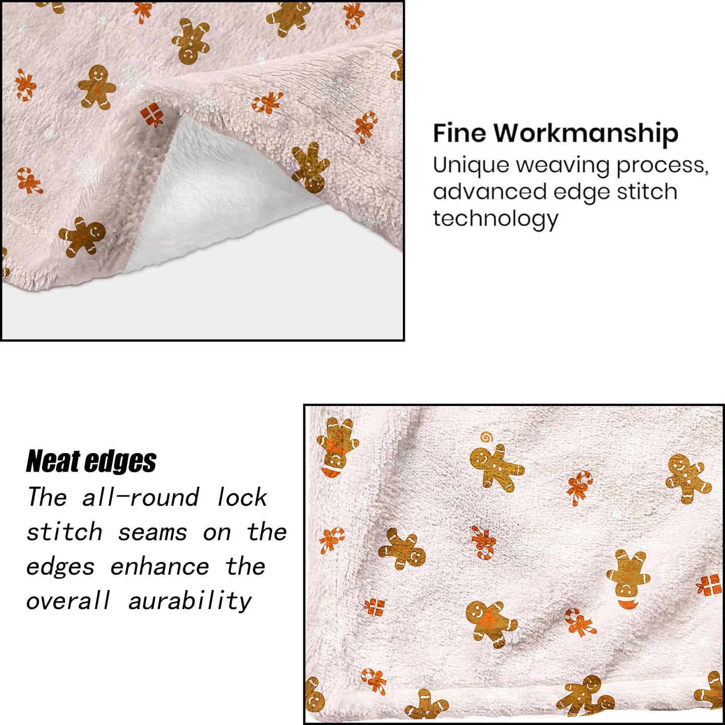 ainori Gingerbread Man Christmas Decorative Throw Blanket,Candy Snowflake Print Decoration,Flannel Winter Pink Blankets for Couch Sofa,Holiday Decor,Xmas Festival Gifts for Girls Kids 50x60 Inch