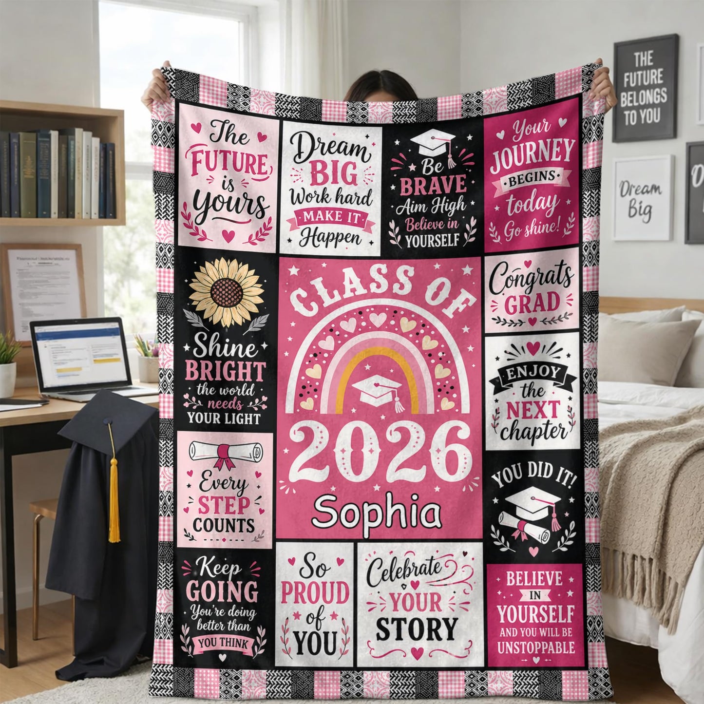 Ipplee Personalized Graduation Blanket 2026 - Custom Name Flannel Throw Blanket Class of 2026, Soft Fleece Grad Gifts for Daughter Son Her Him, College High School Graduation Decorations Keepsake
