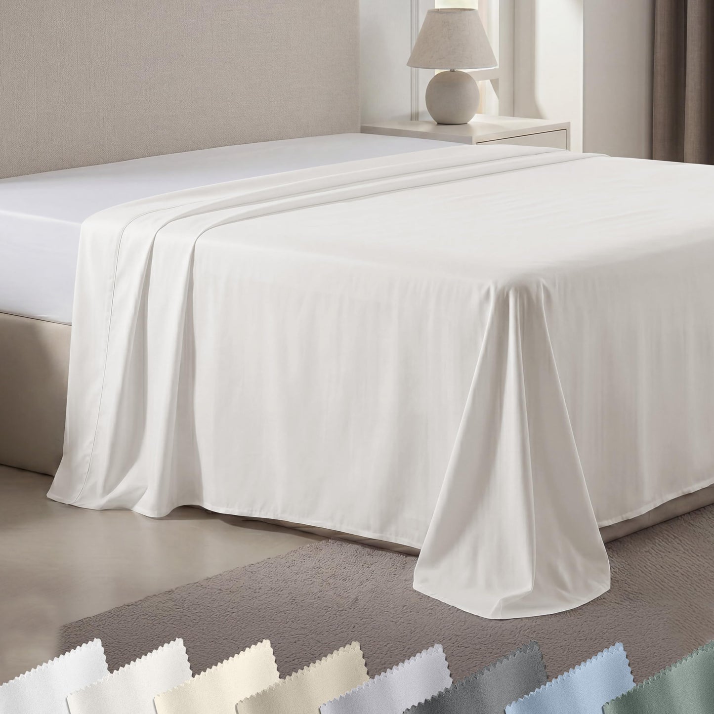 California Design Den Luxury King Size Flat Sheet Only - 100% Cotton, 600 Thread Count, Soft and Breathable Top Sheet, Sateen Weave, Hotel Quality - True Ivory