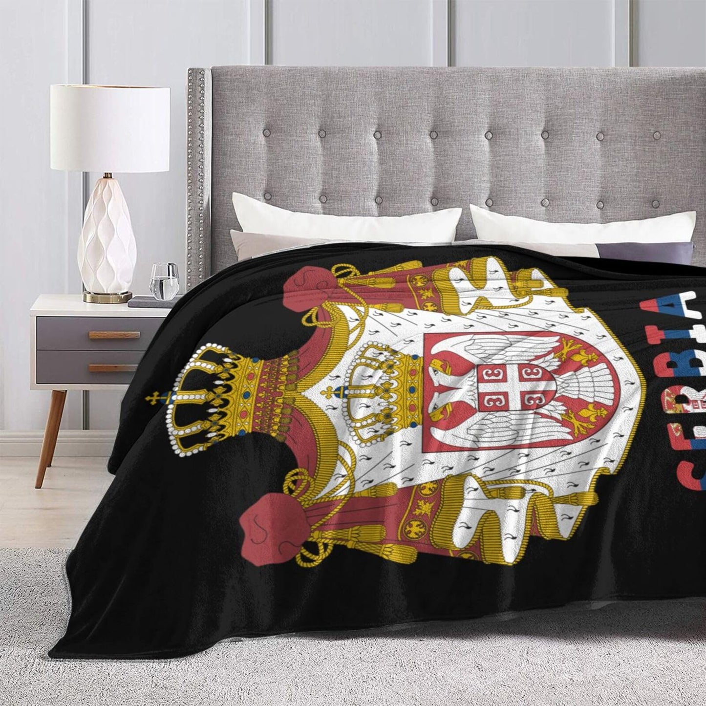 Serb National Emblem Blanket Throw Blanket for Couch Sofa Plush Fleece Bed Blankets Lightweight Comfy Flannel Ultra-Soft Warm Blankets for Home Camping Travel Gift 60"X50"