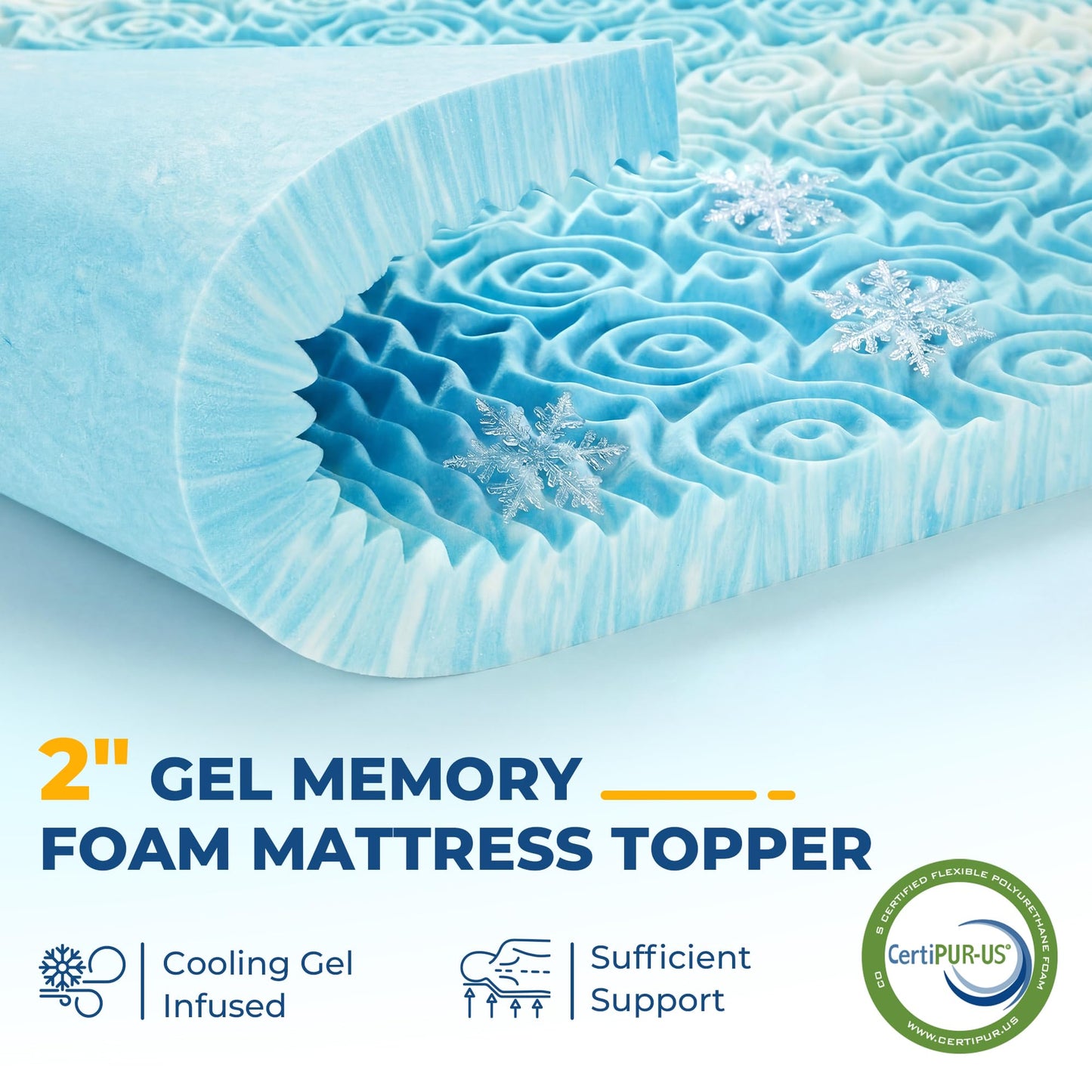 SINWEEK Dual Layer 4 Inch Memory Foam Mattress Topper, Queen Size, 2 Inch Cooling 5-Zone Gel Memory Foam Plus 2 Inch Extra Thick Pillowtop Cover, Pressure Relieve Soft Mattress Pad,Light Blue