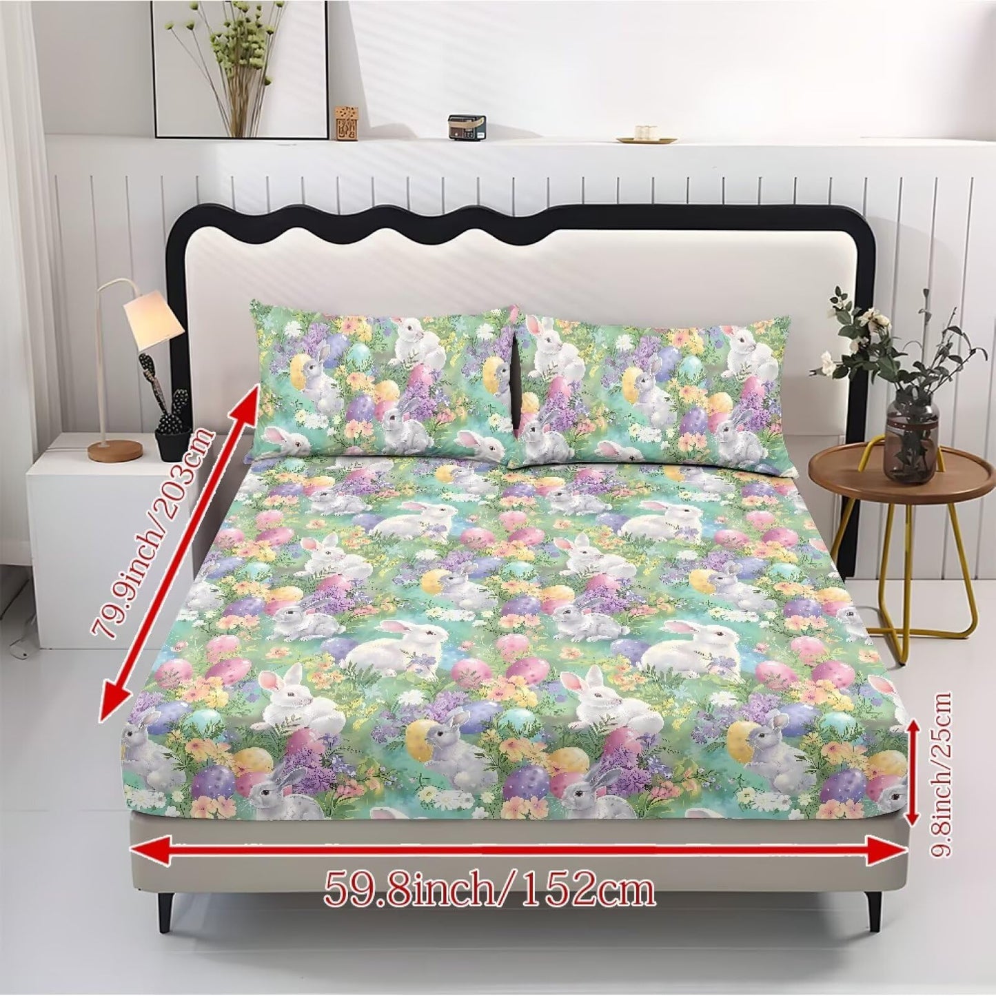 ZDCUSTOM 3pcs Easter Bunny Sheet Set Twin XL Size Cozy Fade Resistant Bedding Sheet Set Fresh Cute Bedsheet with All Around Elastic Home Decor for Twin XL Size Bed, 39" x 79"