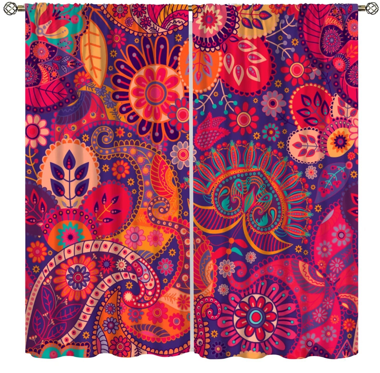 ICMOLYYENLO Vintage Bohemian Curtains, Abstract Paisley Floral Boho Style Indian Mandala Pattern Print Living Room Blackout Curtains for Bedroom 42x44 Inch