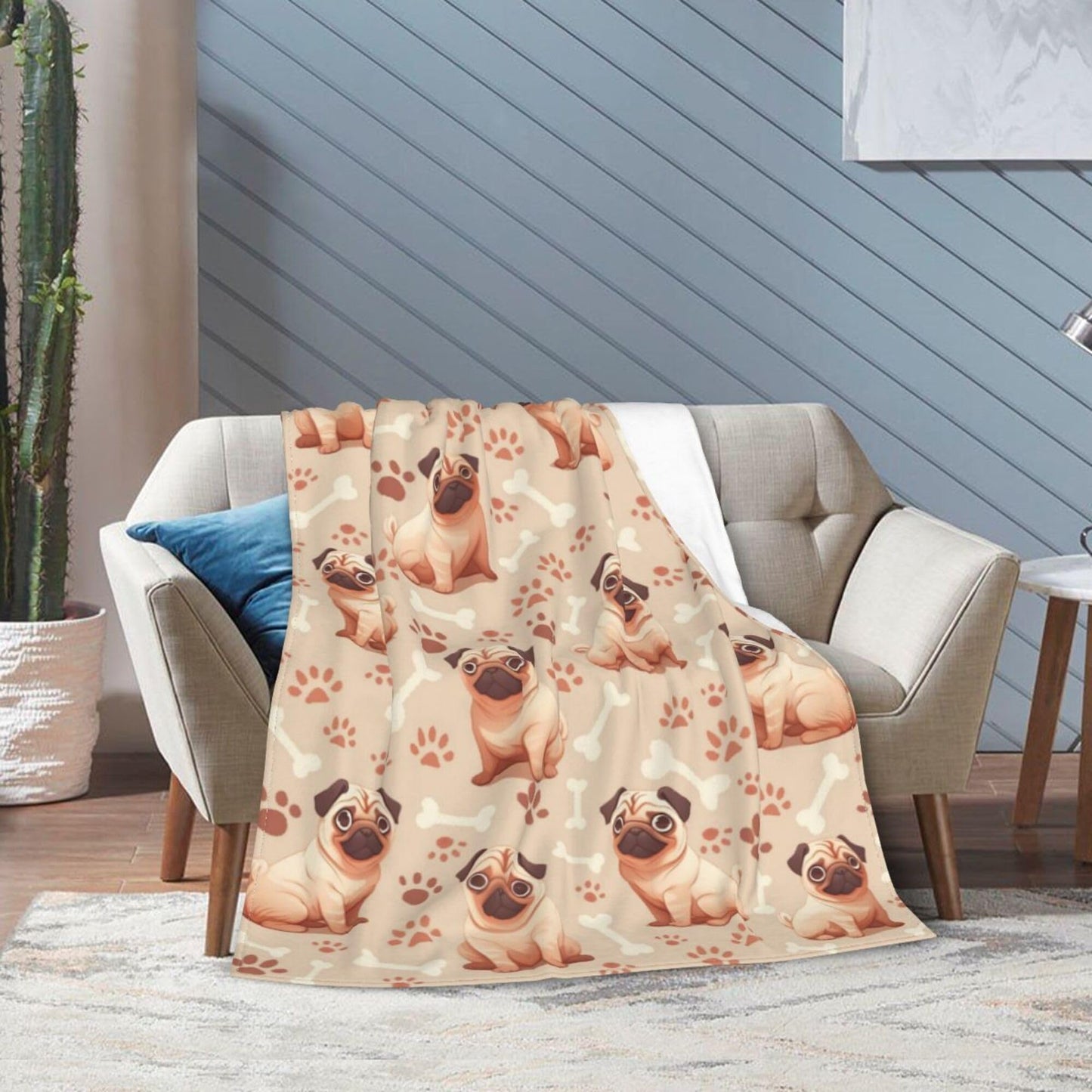 Pug Blanket Pug Dog Decor Cozy Animal Throw Super Soft Plush Flannel Fleece Blanket Gift for Kids Adults Men Women Ultra Warm & Lightweight Flannel, 50"X40"