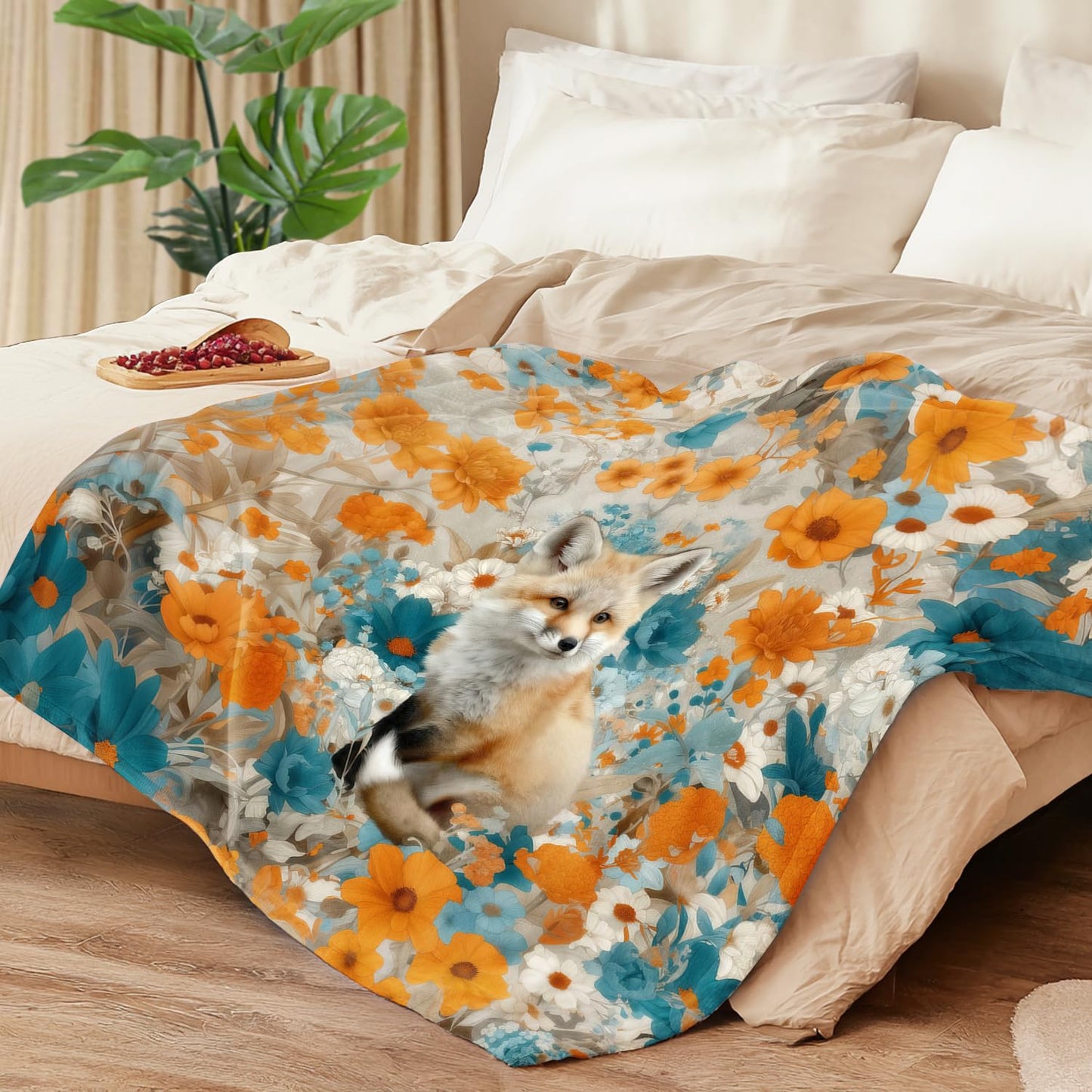 Fox Blanket Fox Decor Cozy Animal Throw Super Soft Plush Flannel Fleece Blanket Gift for Kids Adults Men Women Ultra Warm & Lightweight Flannel, 50"X40"