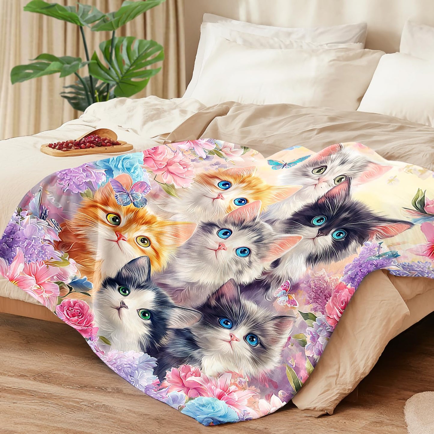 Cute Cat Blanket Cat Fleece Throw Blanket Super Soft Fuzzy Plush Cozy Warm Cats Decor Stuffed Bedding Blankets Gift for Boys Girls Men Women Kids & Adult 50"x40"