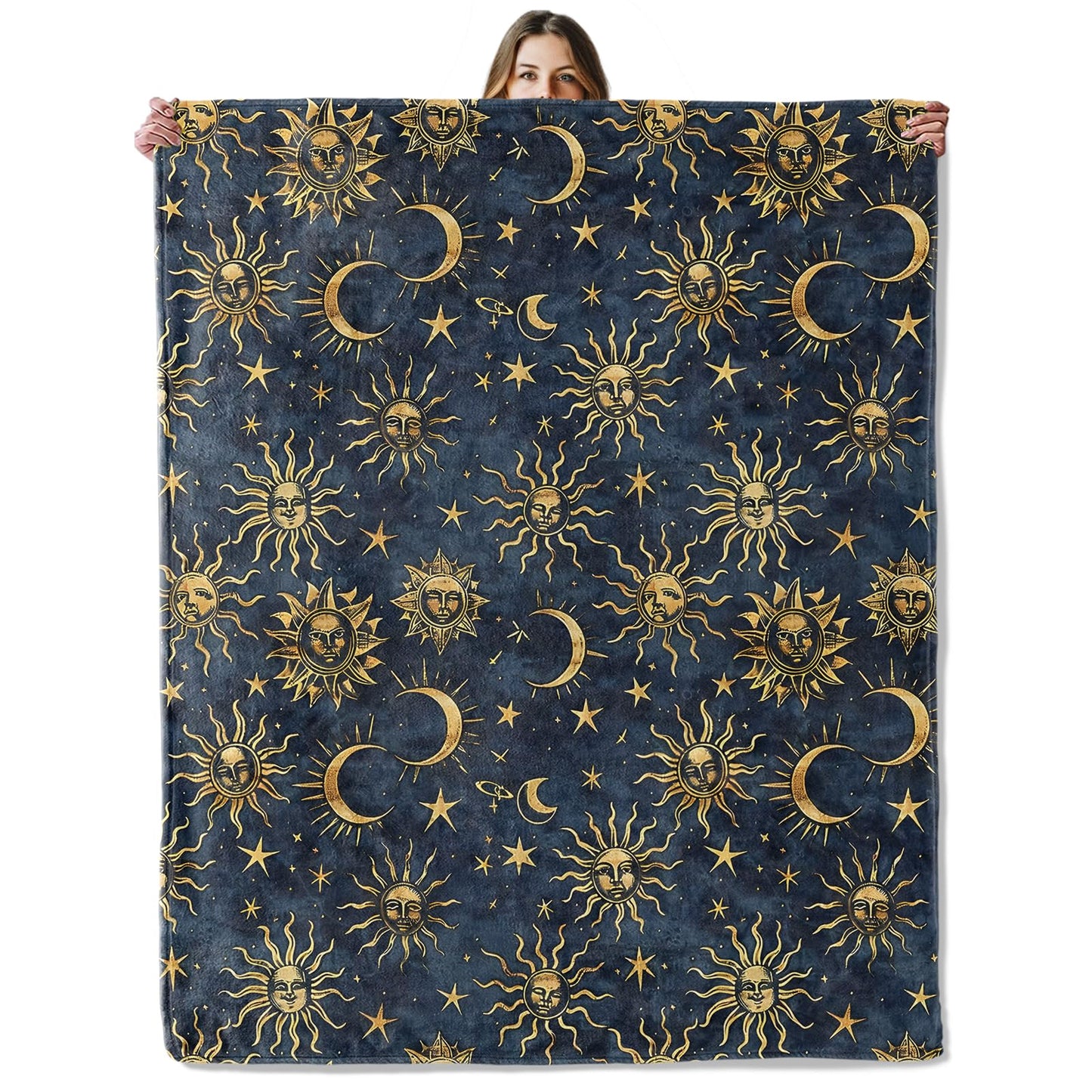 Sun Moon Star Galaxy Throw Blanket for Girls Boys Kids Adults, 50x60 in, Cozy Flannel Blanket for Bedroom, Camping, Couch, Room Decor, Fuzzy Warm Soft Gifts
