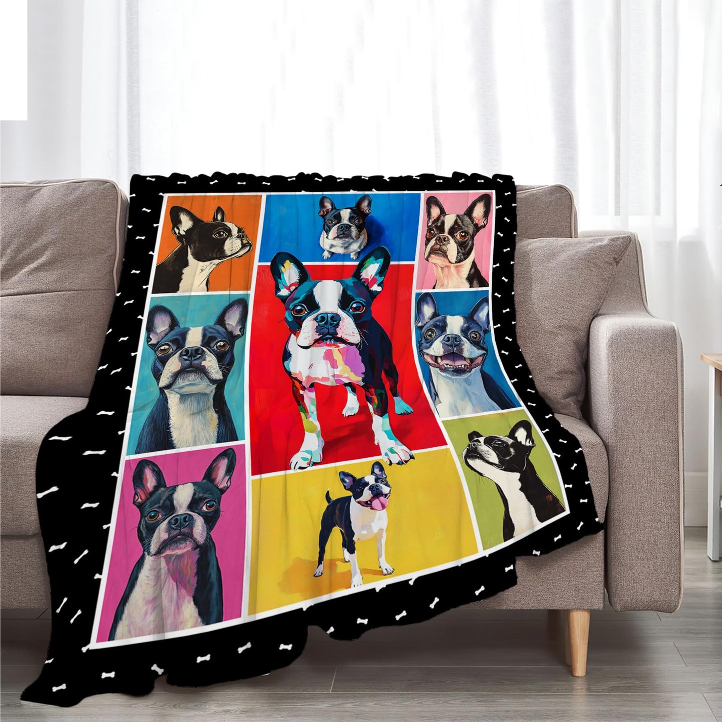 Boston Terrier Blanket, Dog Throw Blanket, Boston Terrier Gifts, Pet Dog Stuff Fleece Flannel Plush for Women Men Boys Girls Lover Adults Soft Bedding for Sofa Bed Office Home Decor 50"X40"