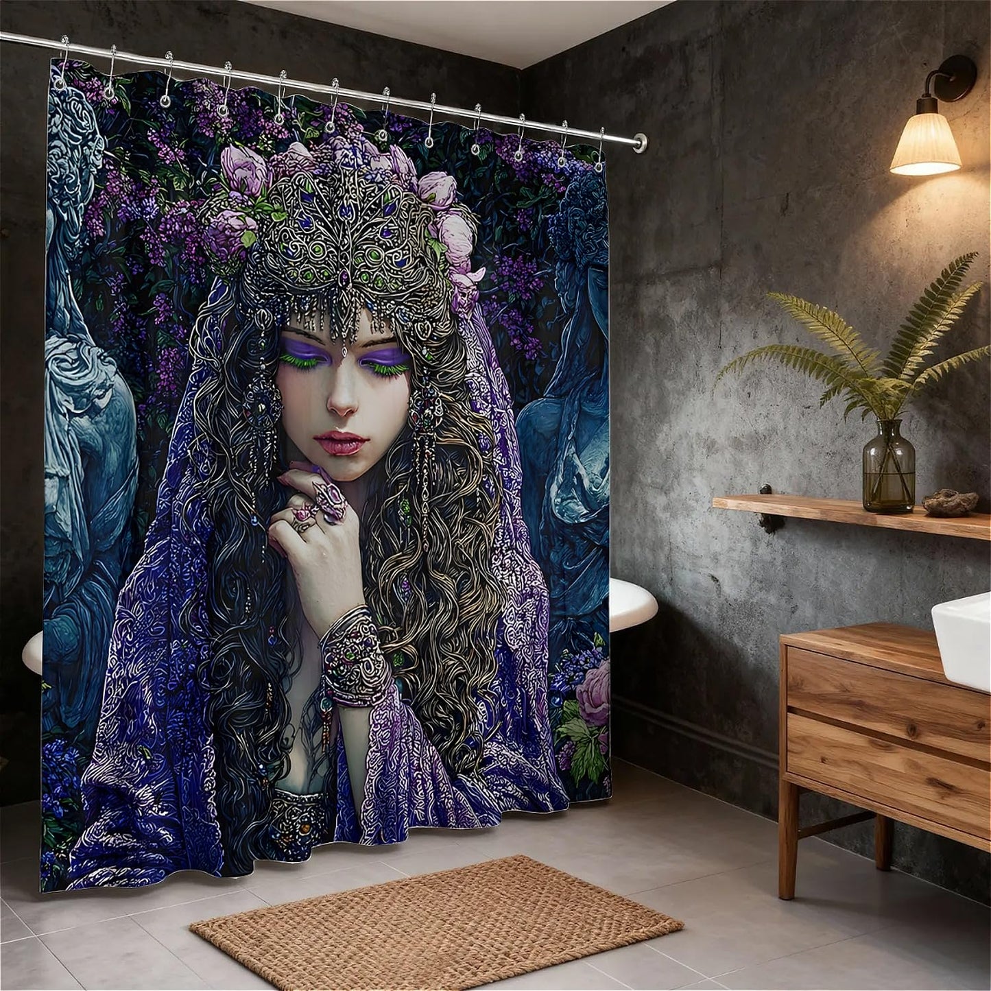 TANGXUNFA Praying Girl Shower Curtain for Bathroom, Water-Resistant Long Shower Curtain Set 72x72 Inch with Metal Grommets and 12 Metal Hooks