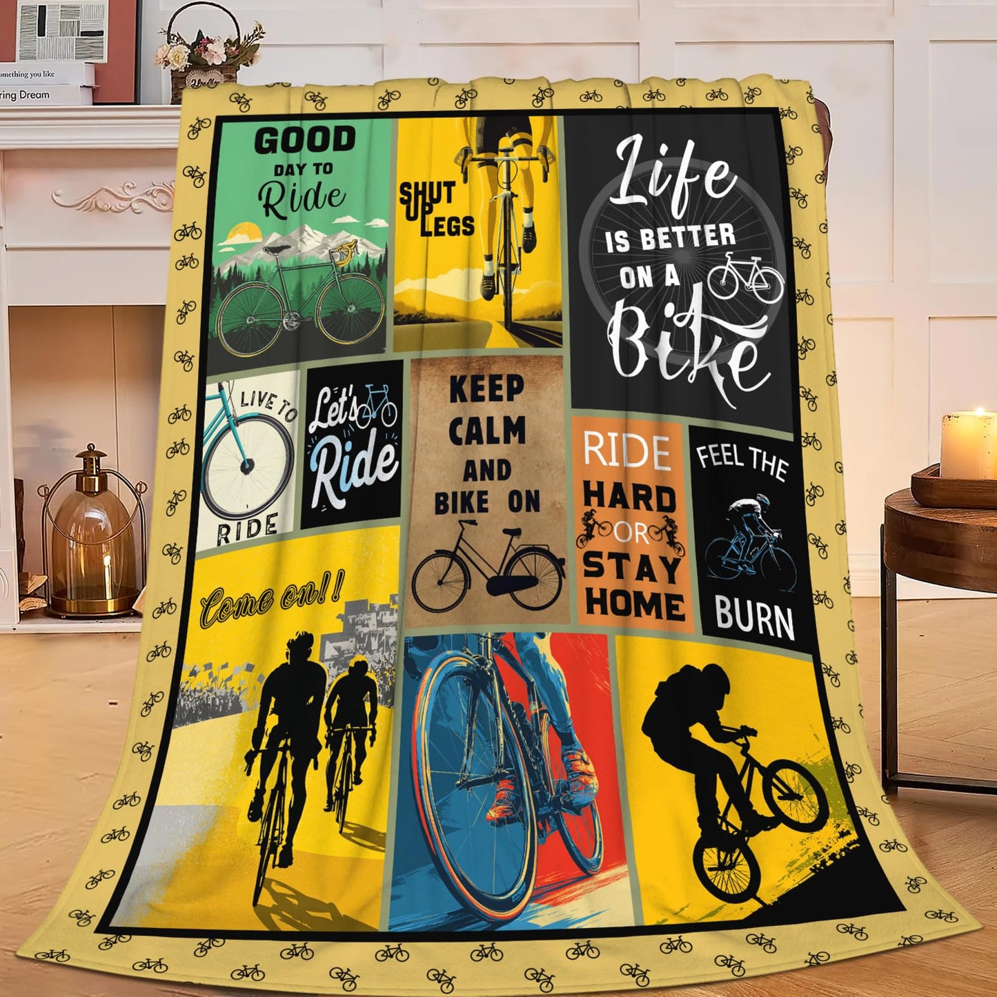 Bicycle Cycling Blanket for Mens, Bike Flannel Throw Blanket, Fleece Soft Cozy Stuff Blankets Gift for Women Men Couch Sofa Bed 50" x 40"