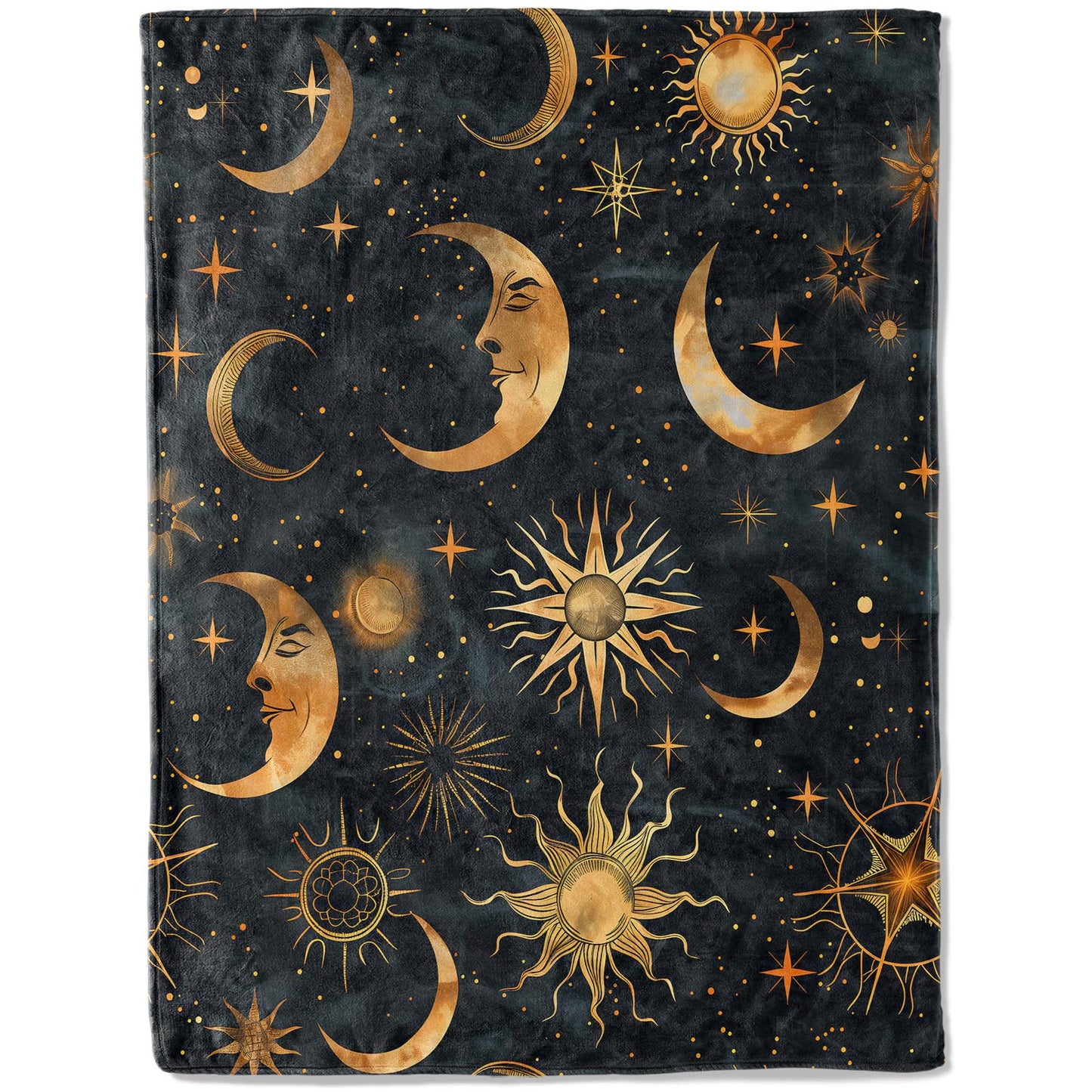 ainori Celestial Flannel Blanket - Sun, Moon, and Stars Throw,Playful Gifts for Adult & Mystical Lovers, Ultra Soft & Warm,Lightweight, for Couch Bedroom Living Room Modern Decor 50x60in