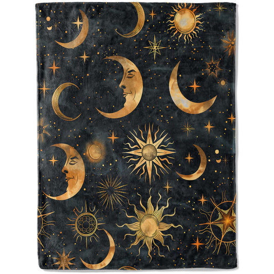 ainori Celestial Flannel Blanket - Sun, Moon, and Stars Throw,Playful Gifts for Adult & Mystical Lovers, Ultra Soft & Warm,Lightweight, for Couch Bedroom Living Room Modern Decor 50x60in