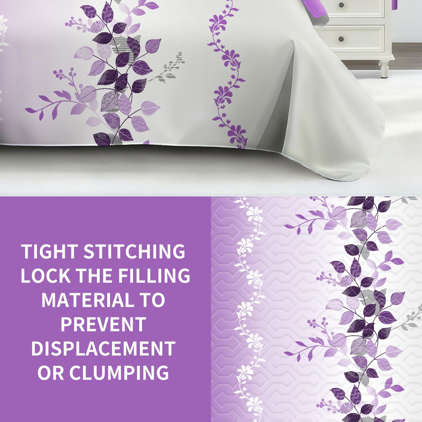 Deepsleep King Bedspread Set 9 Pieces, All Season Luxury Bed in a Bag for Bedroom, with 2 Pillowcases and 6 Curtains, Ultra-Soft Microfiber for Complete Bedroom Decor, Purple Flower