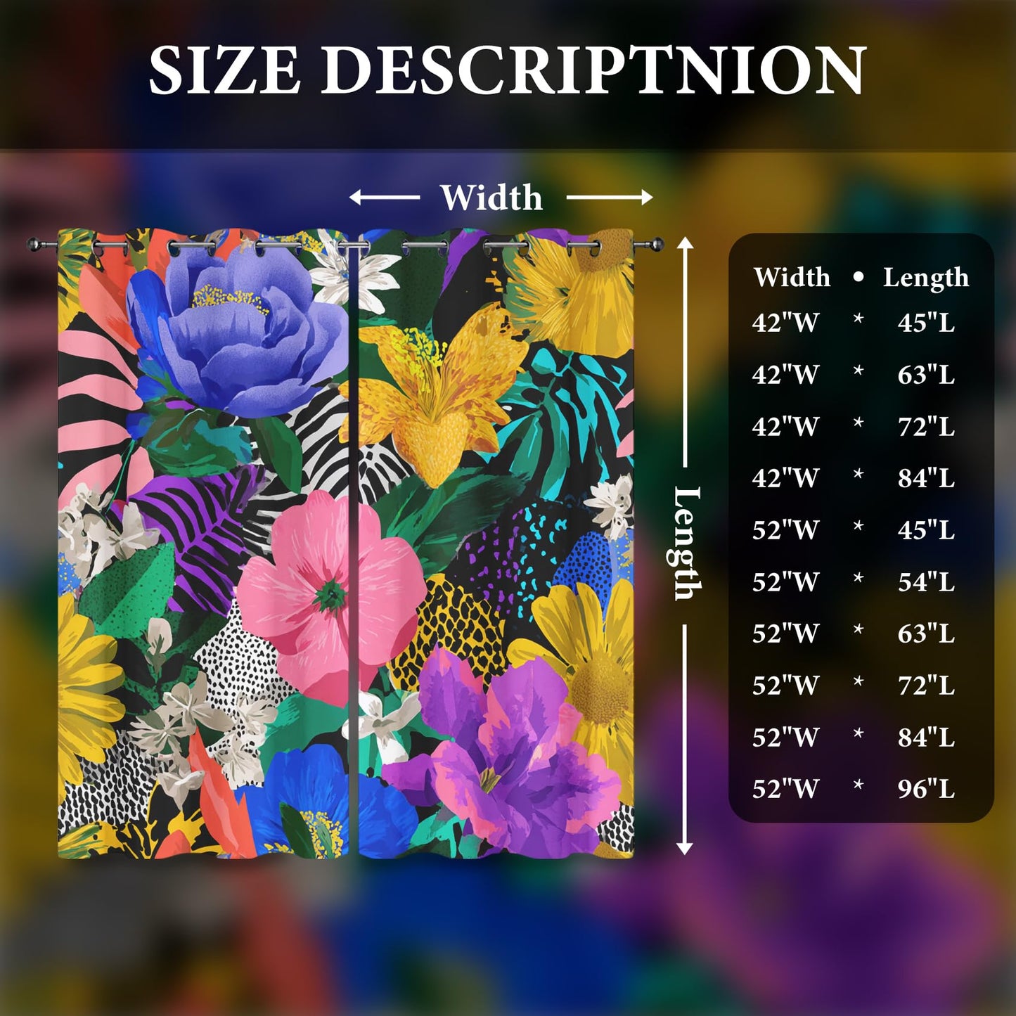 Colorful Floral Blackout Curtains for Bedroom 45 inch Long, Animal Print Patterned Curtain Thermal Insulated Room Darkening Window Drapes for Living Room 2 Panels cc76ll1Y