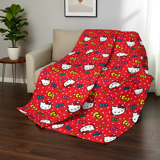 Northwest Sanrio Hello Kitty Rainbow Bows Quilted Throw, Comfy Throw, Adults Boys Girls, Soft Lightweight for Chair or Couch, 60 x 80 inches