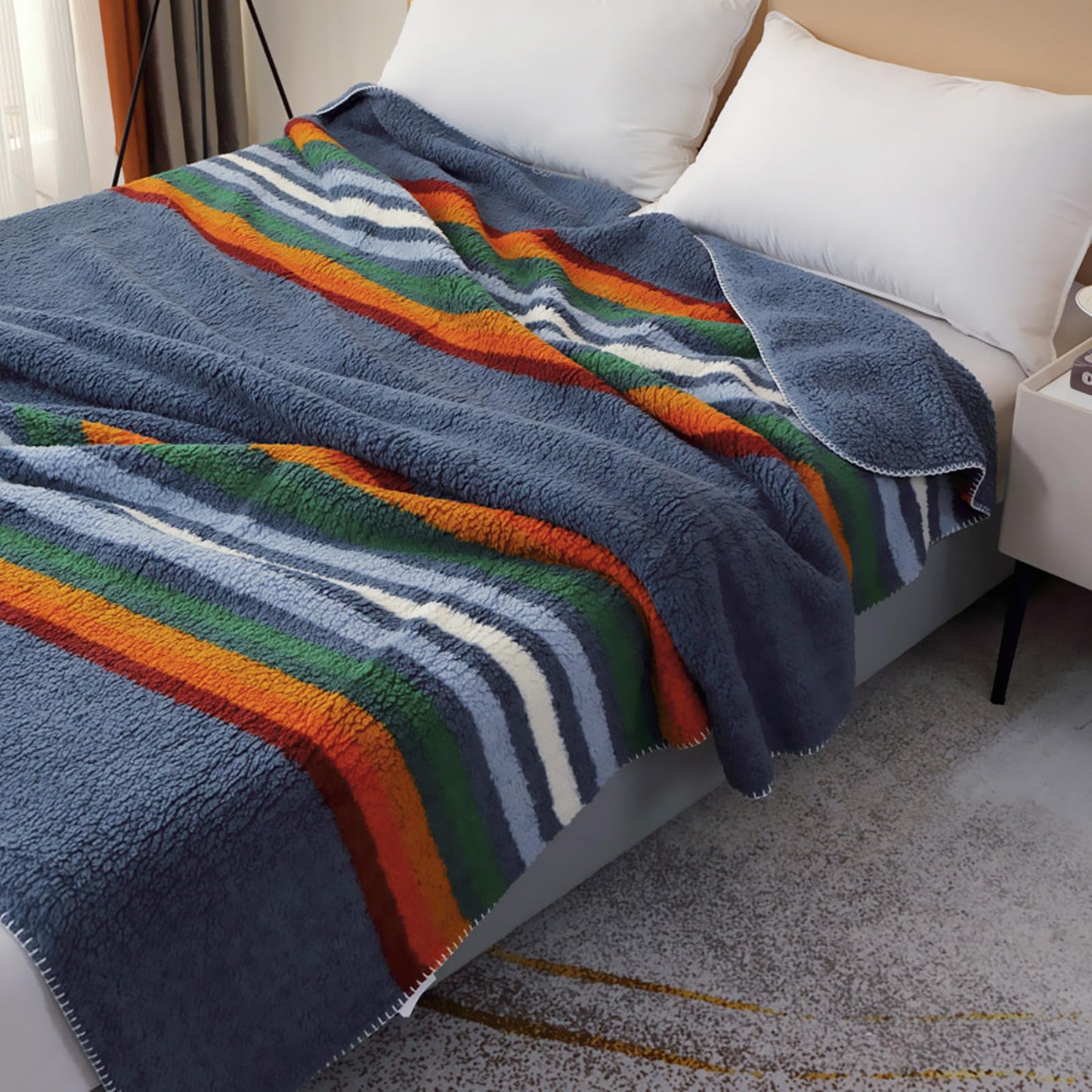 UKELER Boho Sherpa Fleece Blanket 80'' × 90'', Ultra Soft Aztec Queen Blanket for All Season, Cozy, Plush, Bohemian Throw Blanket for Bed/Couch/Sofa/Office/Camping