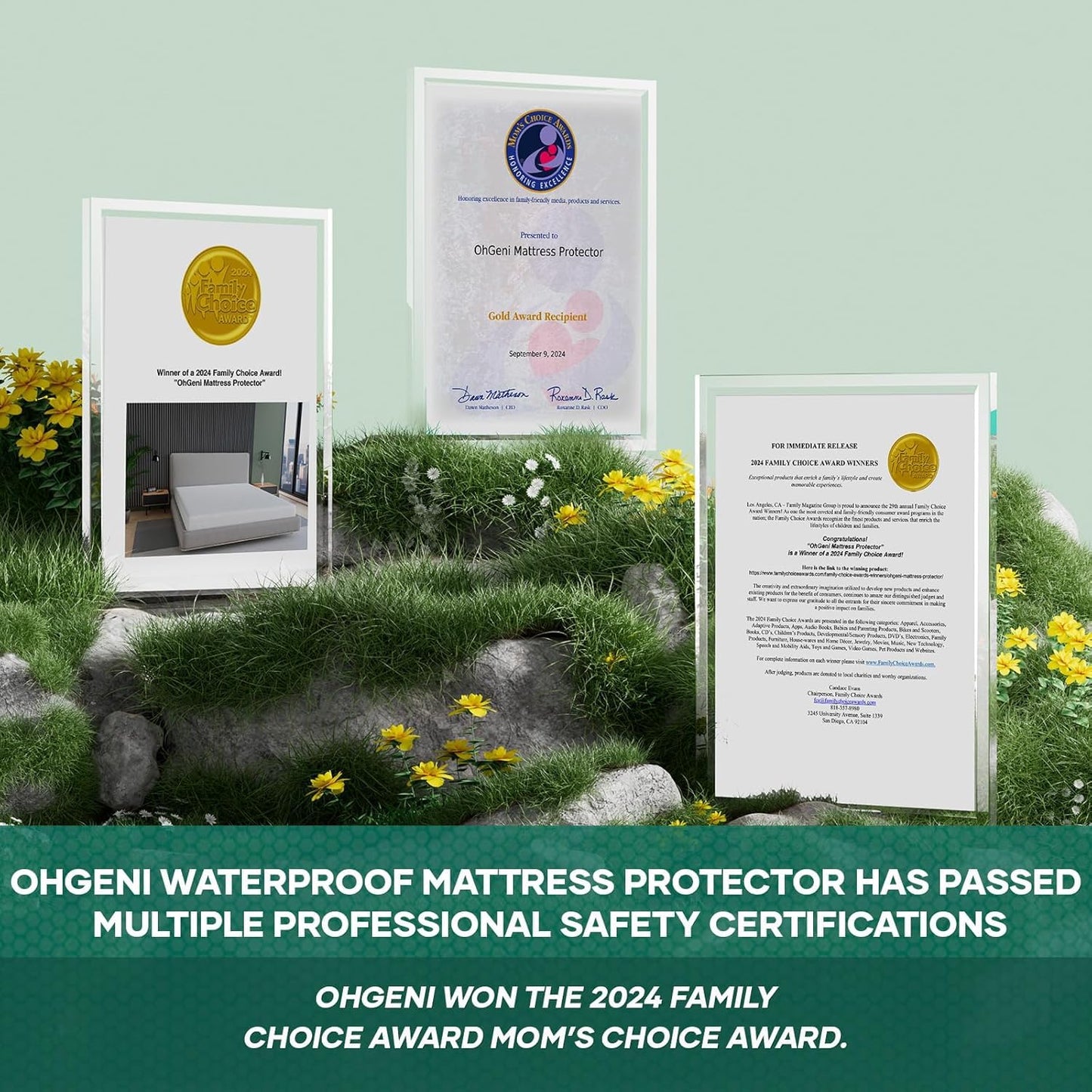 OhGeni 100% Waterproof Mattress Protector, Twin XL-Gray Size Mattress Pad, Fits 6"-20" Mattresses with Deep Pocket, Cooling, Breathable Fitted Sheets, Soft Bed Cover, Noiseless, Machine Washable