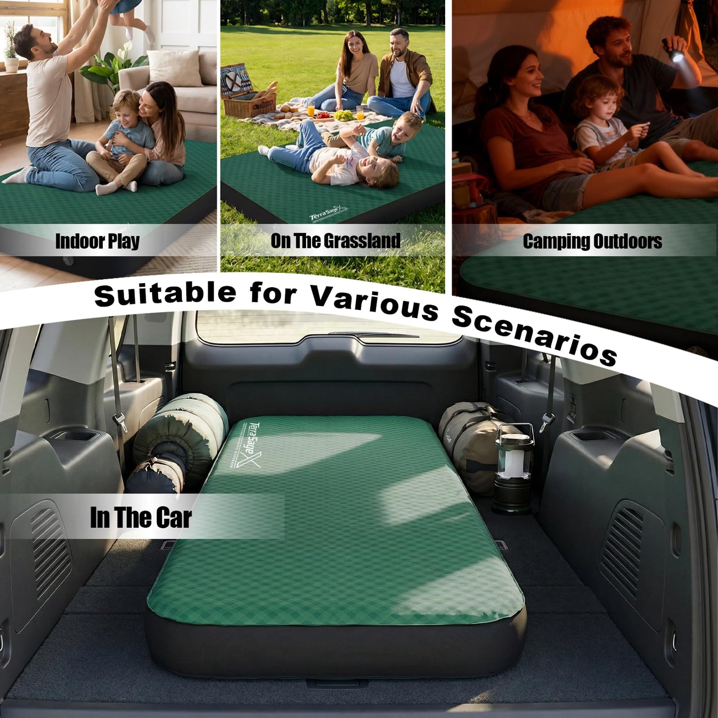 Terra Sage X Hybrid Comfort Camping Air Mattress, Self-Inflating Memory Foam Sleeping Pad with Built-in Electric Pump, 4.5" Thick Insulated Support for Bed-Like 4-Season Tent Sleep(Single,Green)