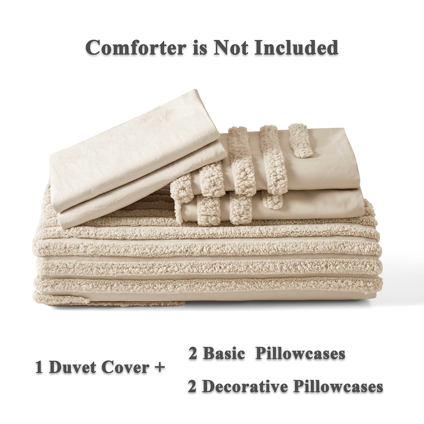 BEDAZZLED Queen Size Duvet Cover, 5 Pieces Beige Textured Duvet Cover Sets, Soft and Breathable Boho Tufted Bedding Comforter Cover Set for Gifts, Comforter Not Included (Beige, Queen)