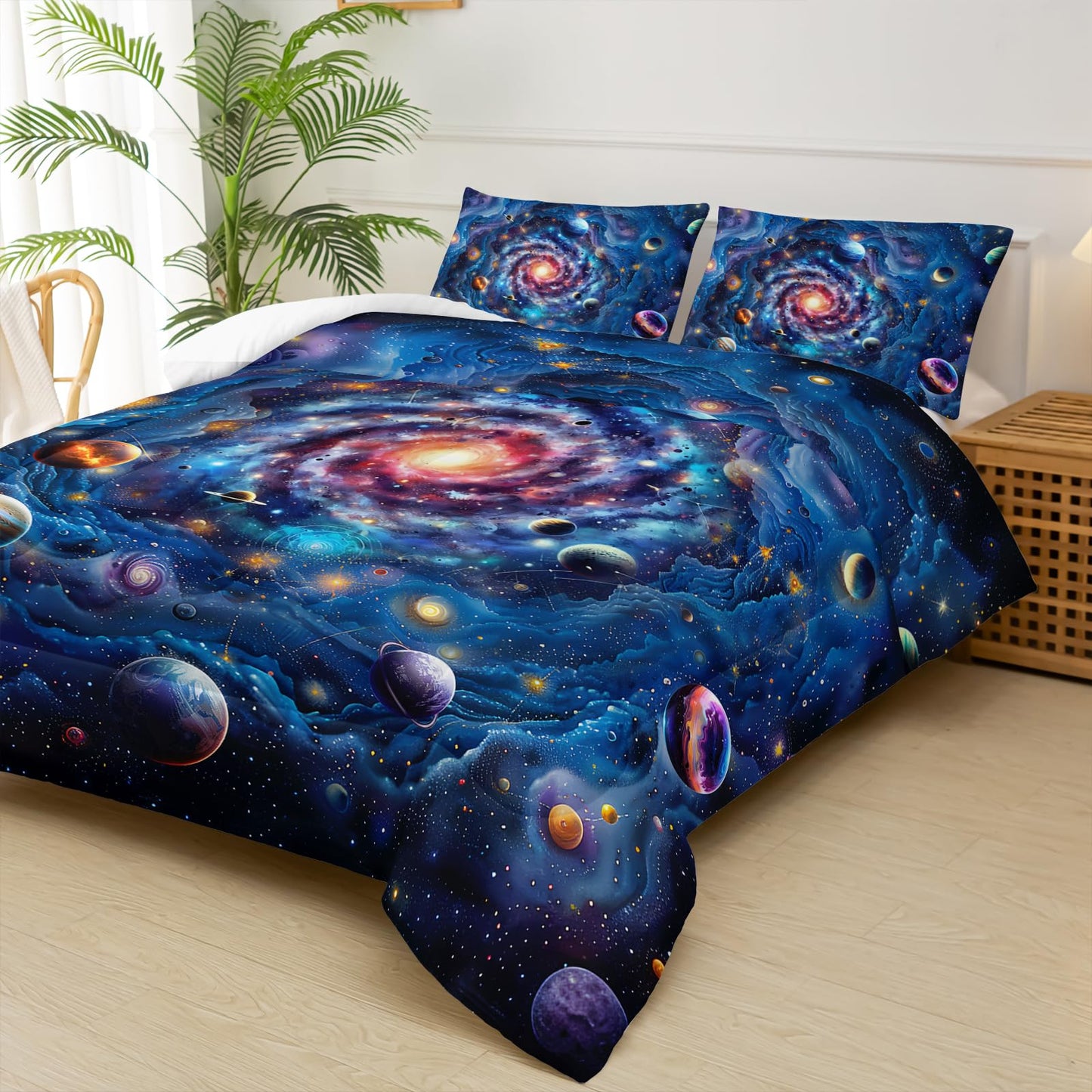 lneffble Twin Size Galaxy Comforter Set for Kids，Outer Space Themed Twin Bedding Sets for Boys，Boys Twin Quilt Set Space，Galaxy Themed Bedroom Decor