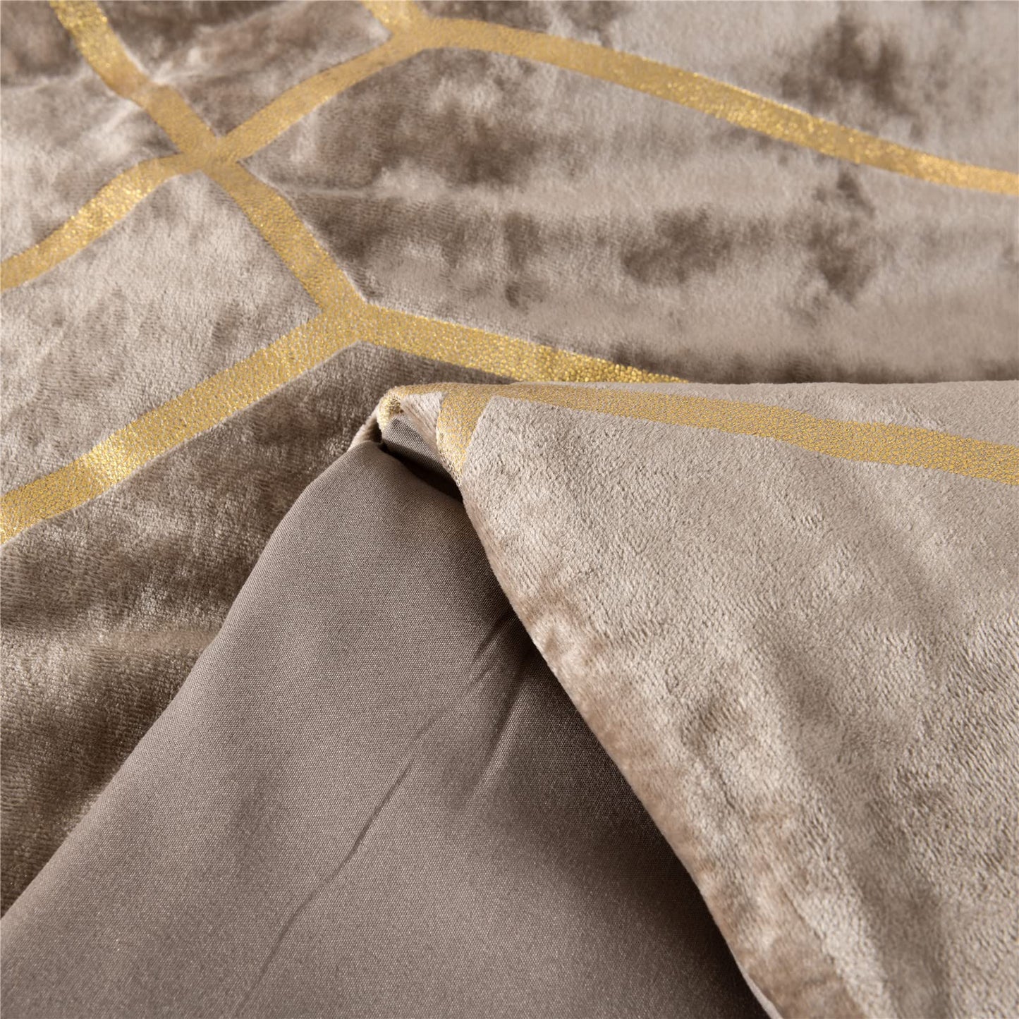 Sunshine Nicole Metallic Print Comforter Set, Distressed Velvet Face with Metallic Print and Brushed Solid Microfiber Reverse, with Light Weight Soft Poly Fill, 3 Pieces Khaki Gold, Queen