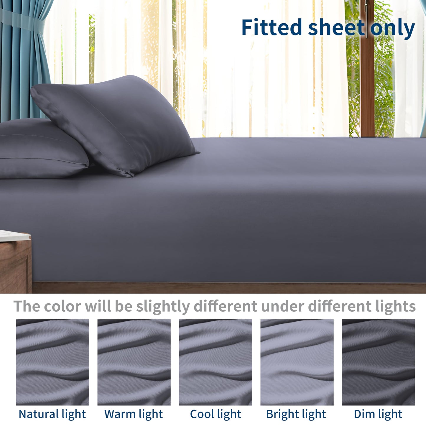 Bamboo Viscose Fitted Sheet Queen Size Only, 400 Thread Count, 16" Deep Pocket Cooling Bottom Sheets for Hot Sleeper, Silky Soft Breathable (Queen, Dark Grey