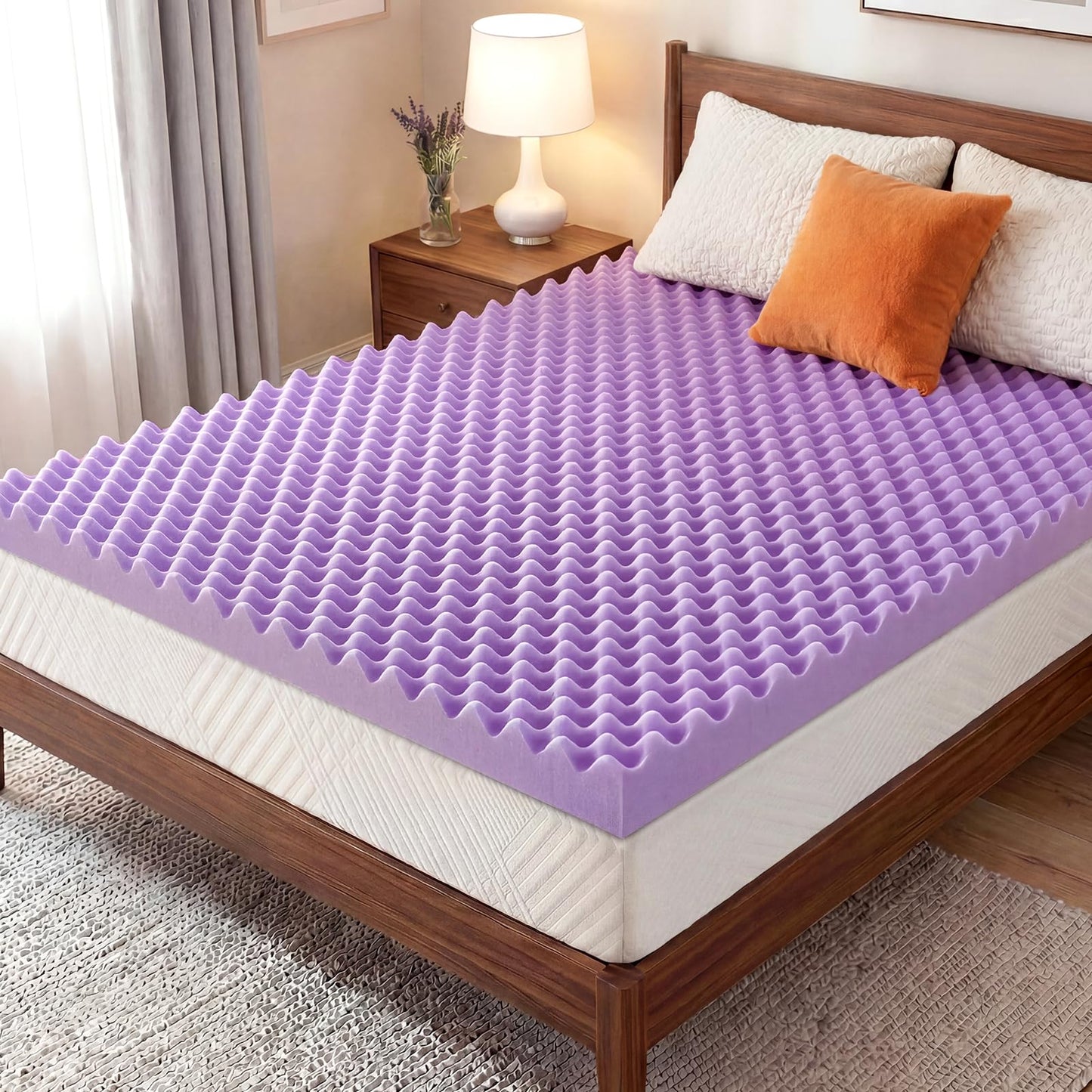 3 Inch Egg Crate Mattress Topper Queen, Gel Infused Memory Foam Mattress Topper for Pressure Relief, Breathable Mattress Pad Bed Topper in a Box, CertiPUR-US Certified, Purple, 60"×80"