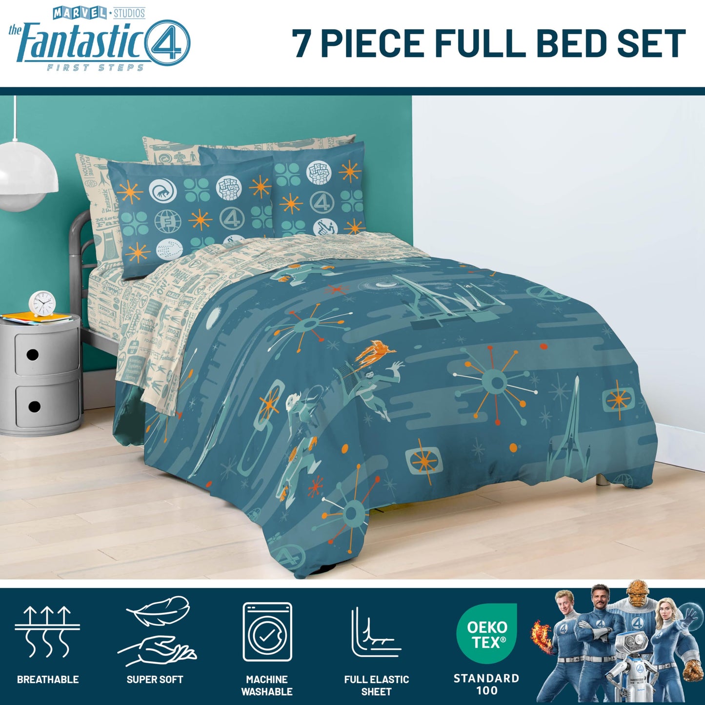 Jay Franco Kids Bed Set, Blue, The Fantastic Four, 7 Piece Full