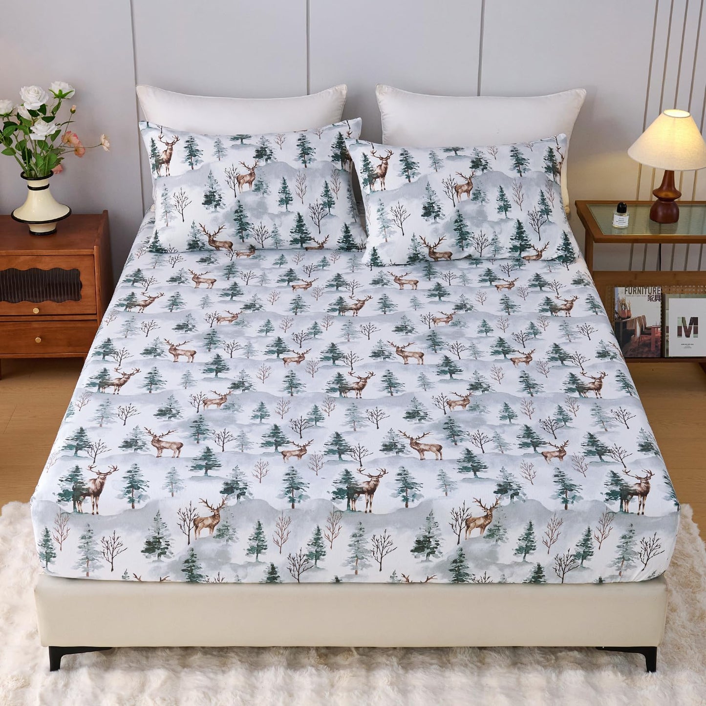 LANYETON 100% Cotton Flannel Fitted Sheet Only, Ultra Soft Cozy Warm Fitted Bottom Sheet for All Season, 16" Deep Pocket, King