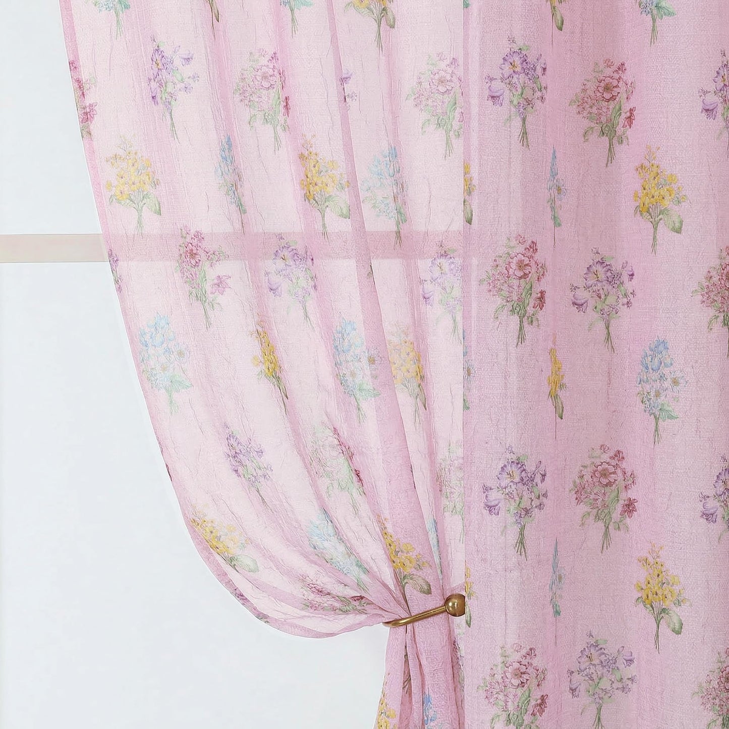 Ebesto Crushed Floral Sheer Curtains 63 Inch Length - Light Filtering Printed Sheer Flower Patterned Curtains for Bedroom, Spring Romantic Rod Pocket Window Drapes, 2 Panels, 42Wx63L, Blush Pink