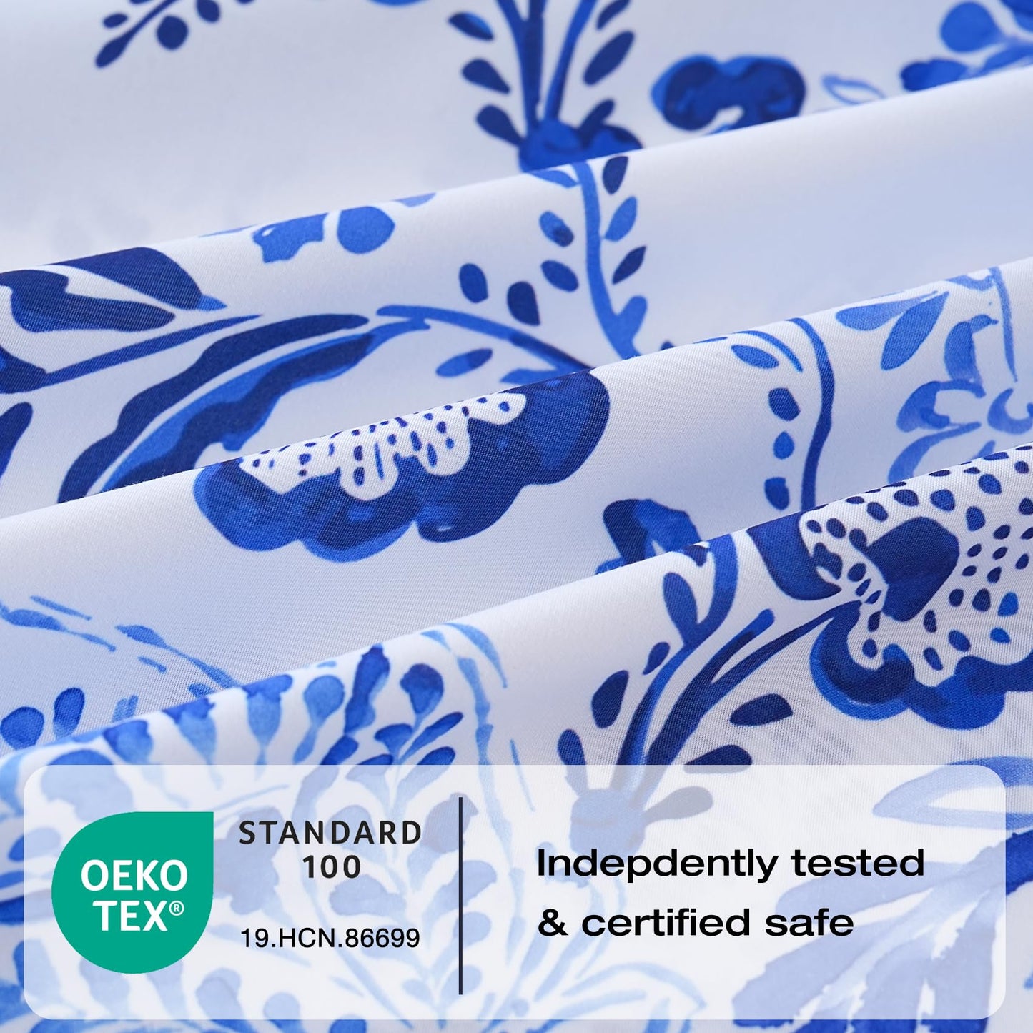 Yibeizi Queen Sheet Set Deep Pocket Queen Size Blue Floral Bed Sheets Set, Paisley Printed Soft Microfiber Oeko-Tex Sheets & Pillowcases Hypoallergenic Wrinkle Free Bedsheets