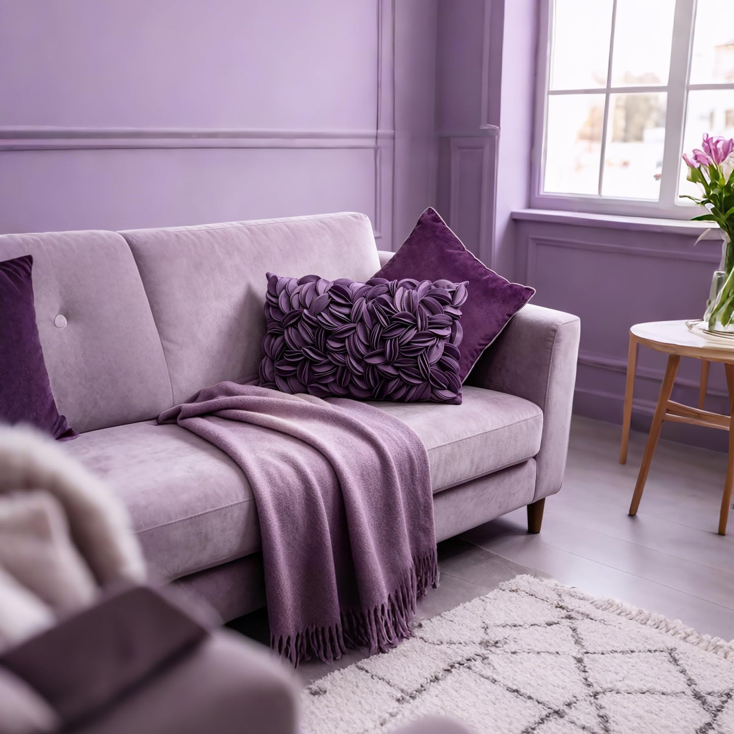 KINGROSE Hand Crafted Stereo Flower Throw Pillow Cover Rectangular Cushion Cover Soft Pillow Case for Sofa Couch Chair Bed Living Room Office 12 x 20 Inches Velvet Purple