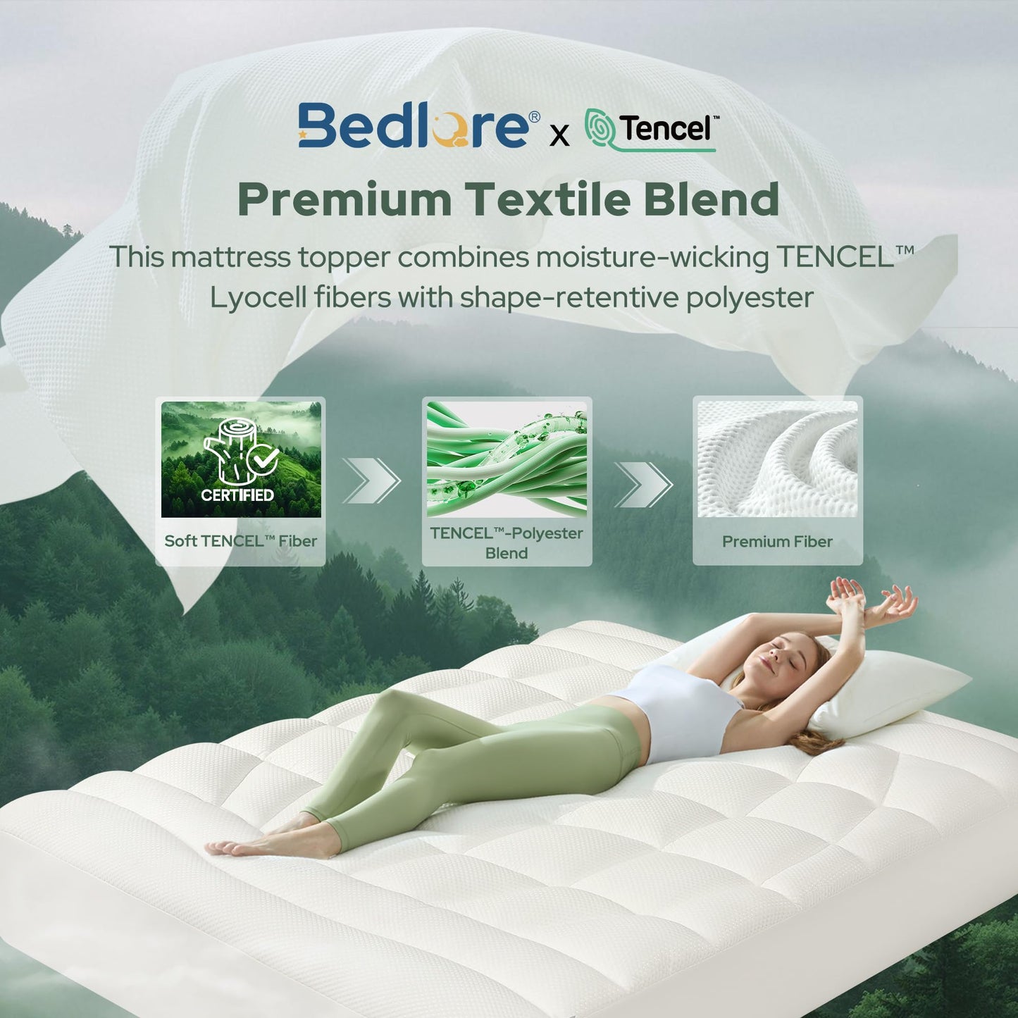 BEDLORE Queen Mattress Topper, Ultra Soft Tencel™ Blend Pillow Top Mattress Pad for Back Pain Relief, 800 GSM Extra Thick and Breathable Cooling Mattress Cover with 6-18 Inch Deep Pocket (White)