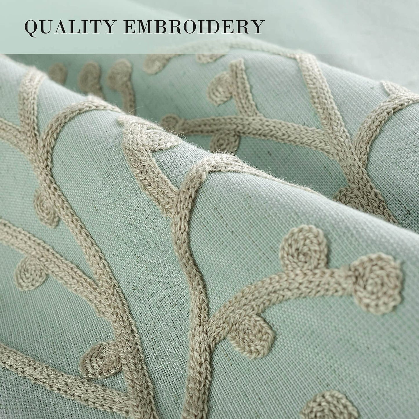 VOGOL Faux Linen Branch Embroidered Grommet Curtains, 2 Panels, 52 x 84