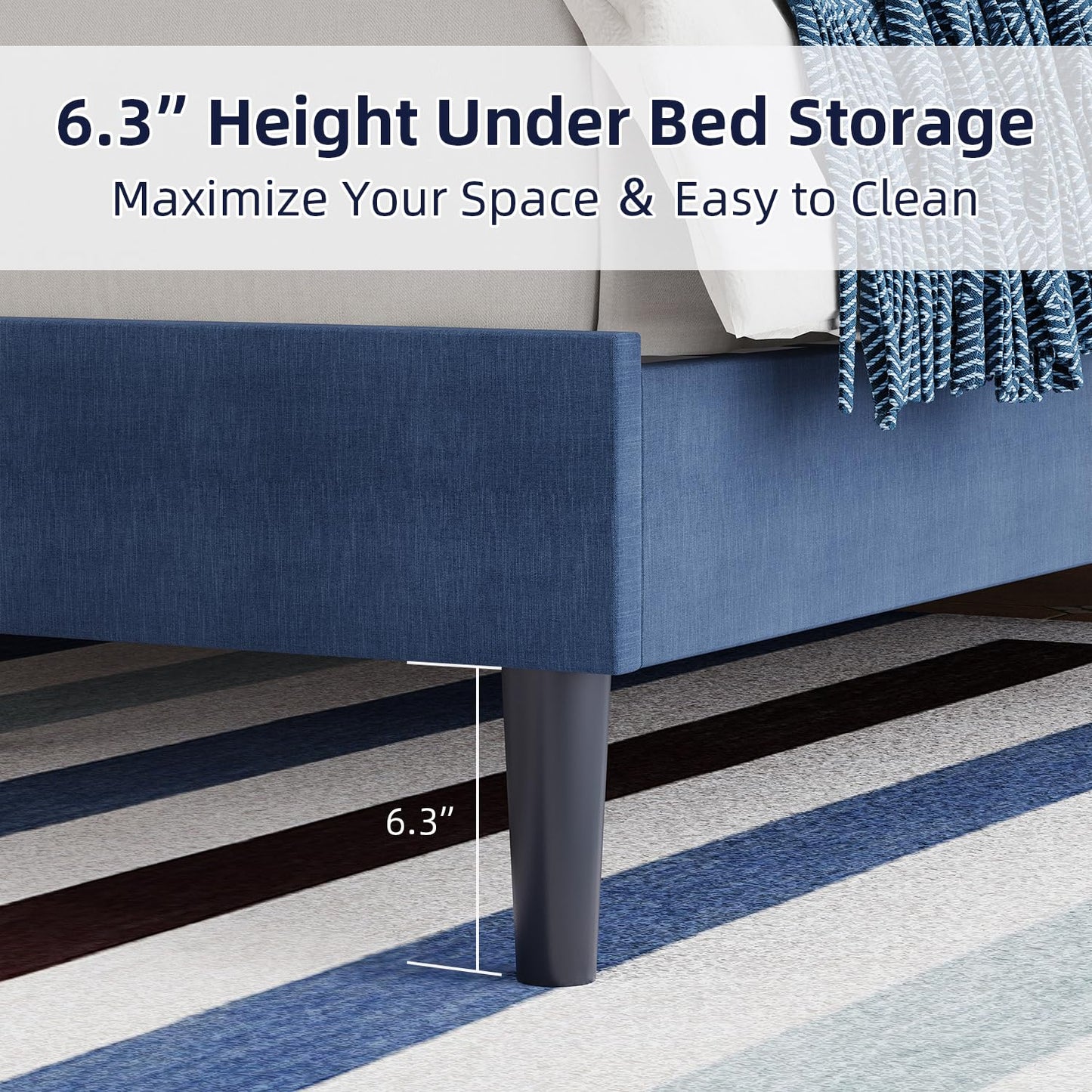 BarnFurin Queen Size Bed Frame with Headboard, Linen Upholstered Platform Bed with Button Tufted Design, No Box Spring Required, Easy Assembly, Navy Blue