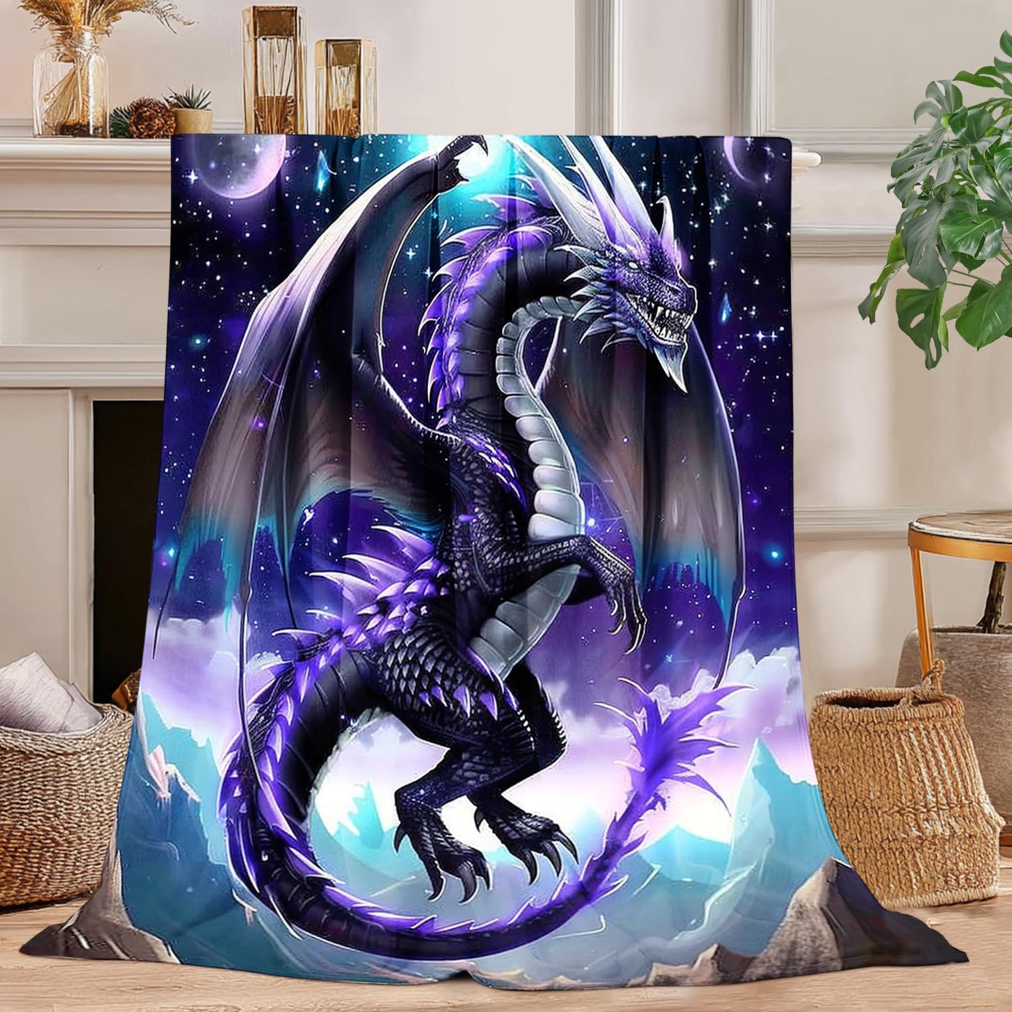 Dragon Blanket Purple Dragon Decor Cozy Animal Throw Super Soft Plush Flannel Fleece Blanket Gift for Kids Adults Men Women Ultra Warm & Lightweight Flannel, 50"X40"