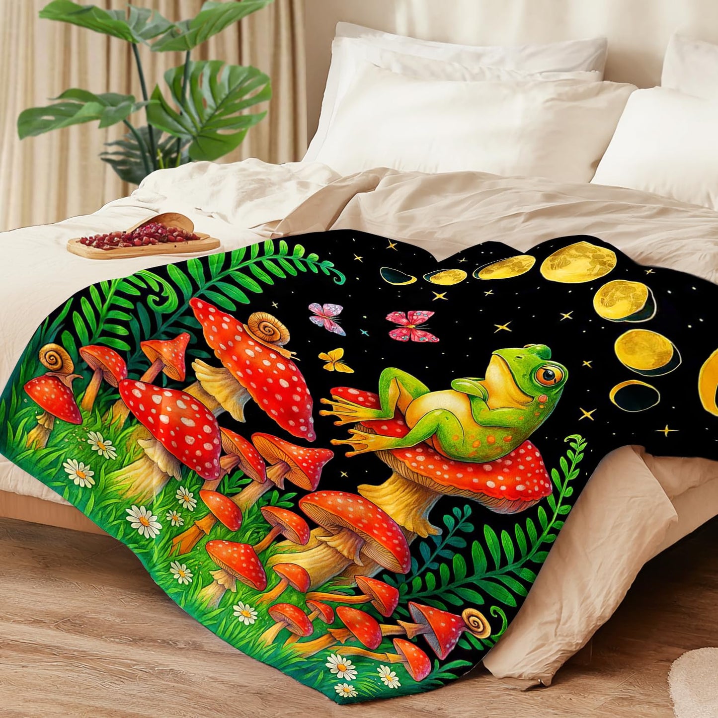 Mushroom Blanket Mushroom Frog Throw Blanket Super Soft Plush Flannel Fleece Bedding Gifts for Boys Girls Men Women Lovers Adults Stuff for Couch Sofa Bed Room Decor 50"X60"