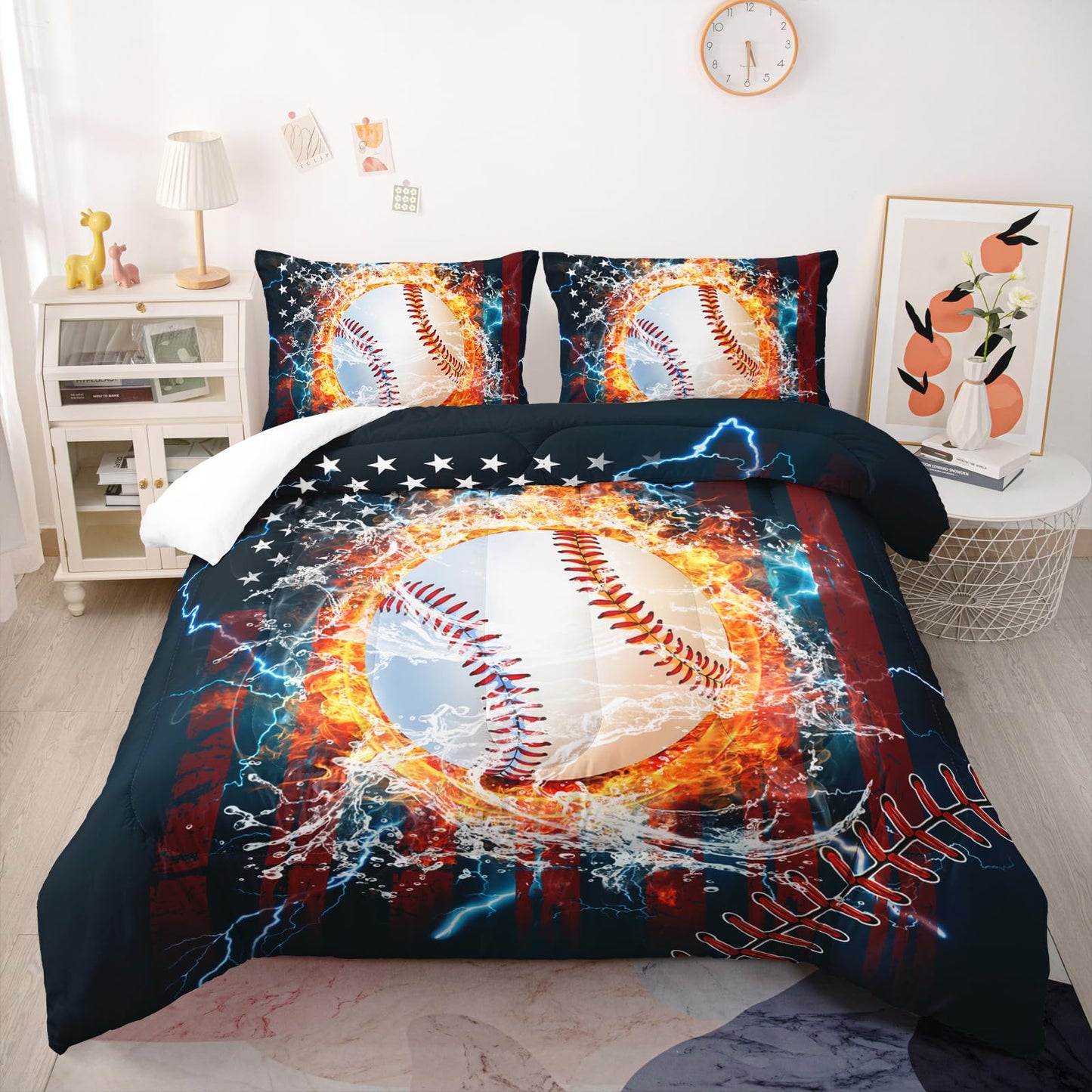Nttopship Kids Baseball Comforter Sets King，Bedding Sets 3PCS for Kids,Sports Theme Bedding Sets Sets All Season 1 Comforter and 2 Pillowcases