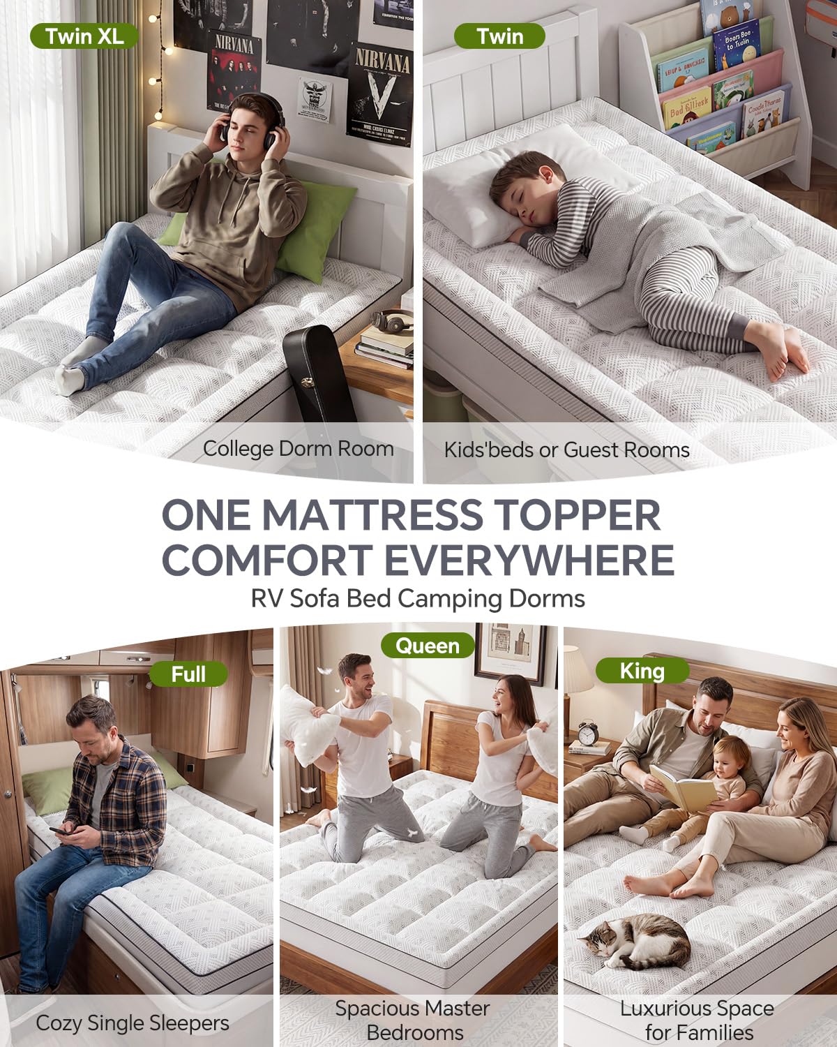 Qocismile Queen Mattress Topper,3 Inch Thick Pillow Top Mattress Pad,Bamboo Rayon Breathable Cover,Soft Queen Size Shredded Memory Foam Fill Bed Topper for Comfort Sleep Full Support Pressure Relief