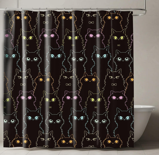 SDIII Black Cat Shower Curtain Set 72x72 Inch, Waterproof Microfiber Shower Curtain Cat Black for Cute Animal Themed Bathroom Decor Halloween