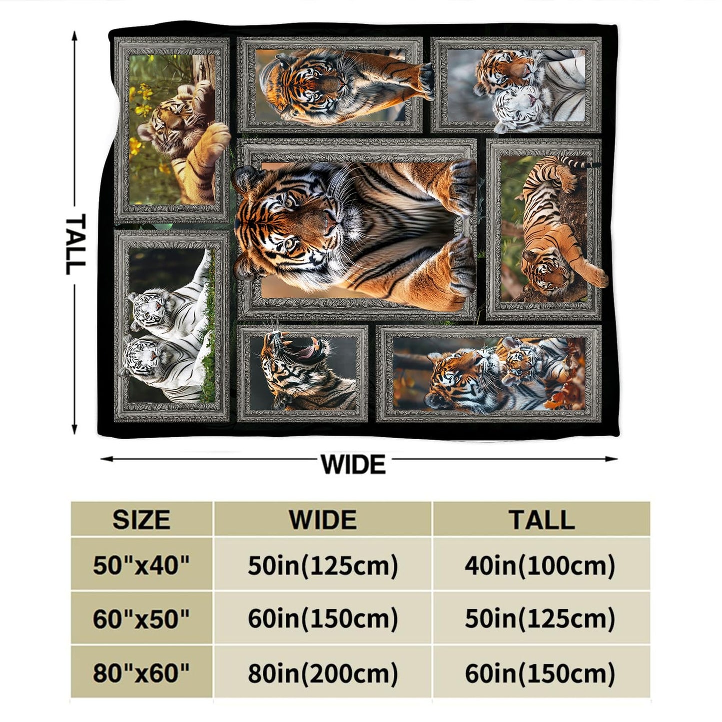 Baegopa Tiger Blanket Wild Animal Throw Blanket 50"X40"