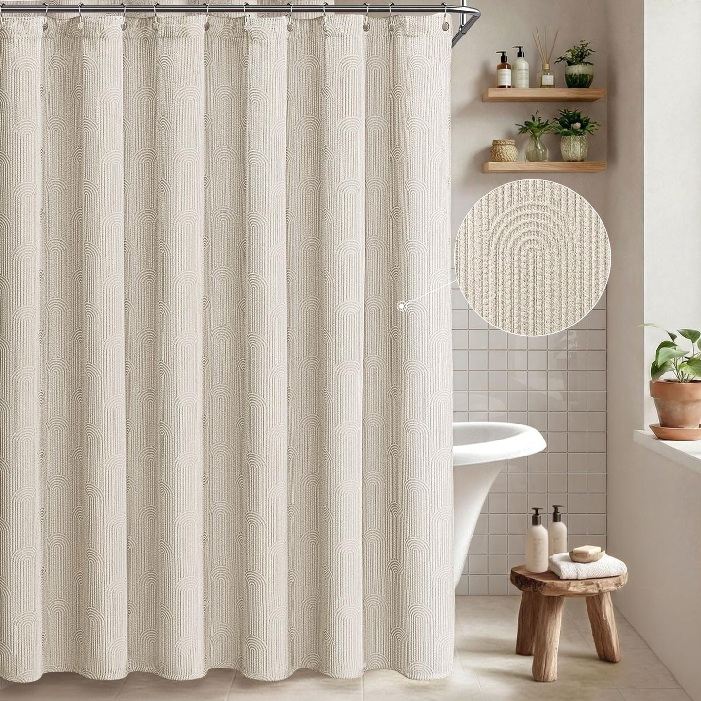NDDYCU Boho Shower Curtain Cotton Modern Minimalist Arch Texture Shower Curtain for Bathroom, Greige,72" W X 72" L