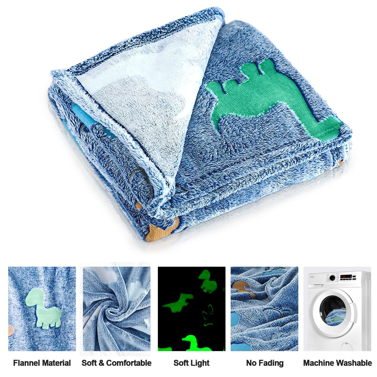 TEHALK Dinosaur Glow in The Dark Blanket for Kids, Toddler Blanket for Boys, Dinosaur Gifts for Boys/Kids, Soft Fleece Blanket Throw, Birthday Gifts 40"x60"