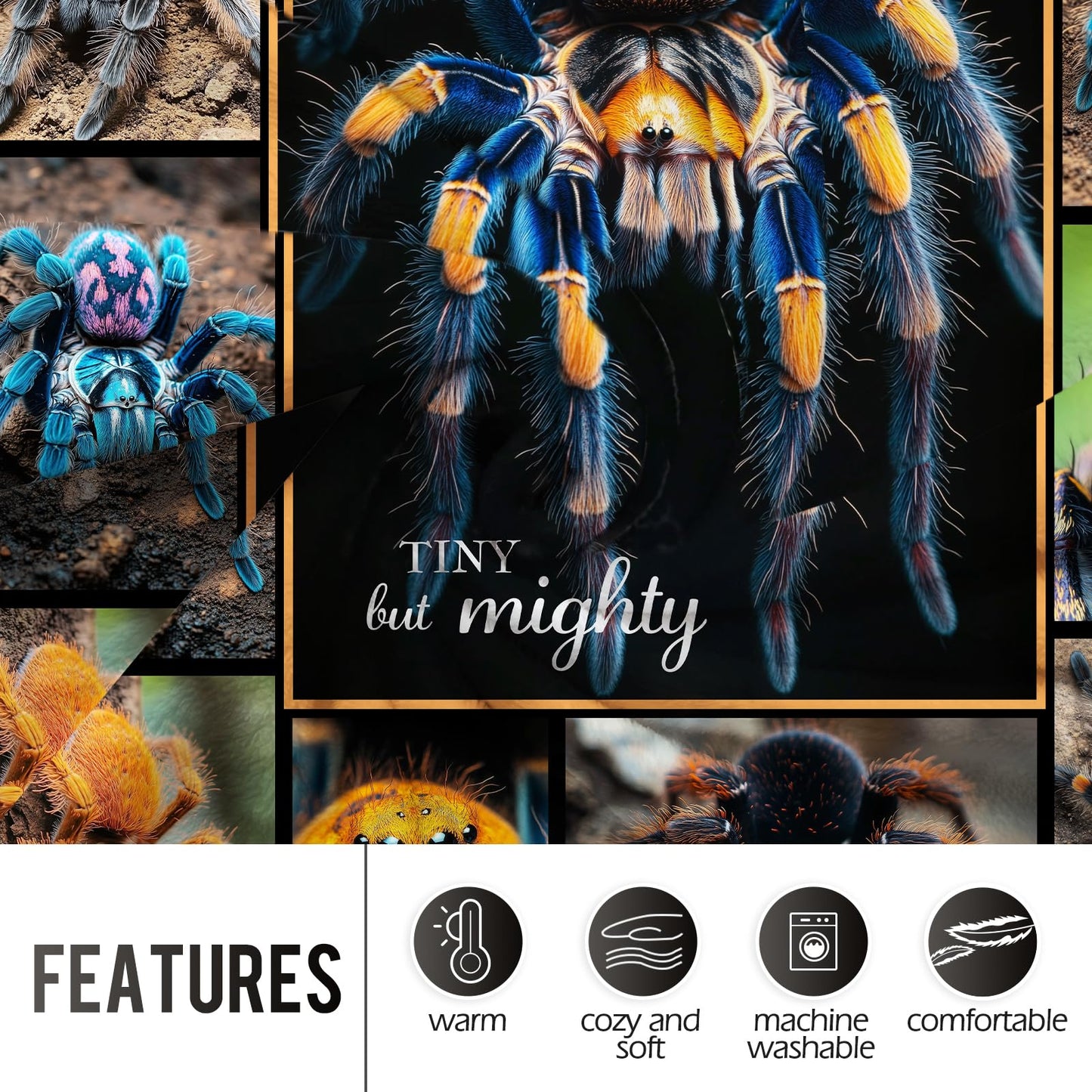 Levens Personalized Spider Blanket Gifts for Tarantula Lovers 60"x50" Custom Blanket with Name, Tarantula Throw Blanket for Men Women Kids Soft Flannel Blanket for Couch Sofa Bed Birthday Gifts Idea