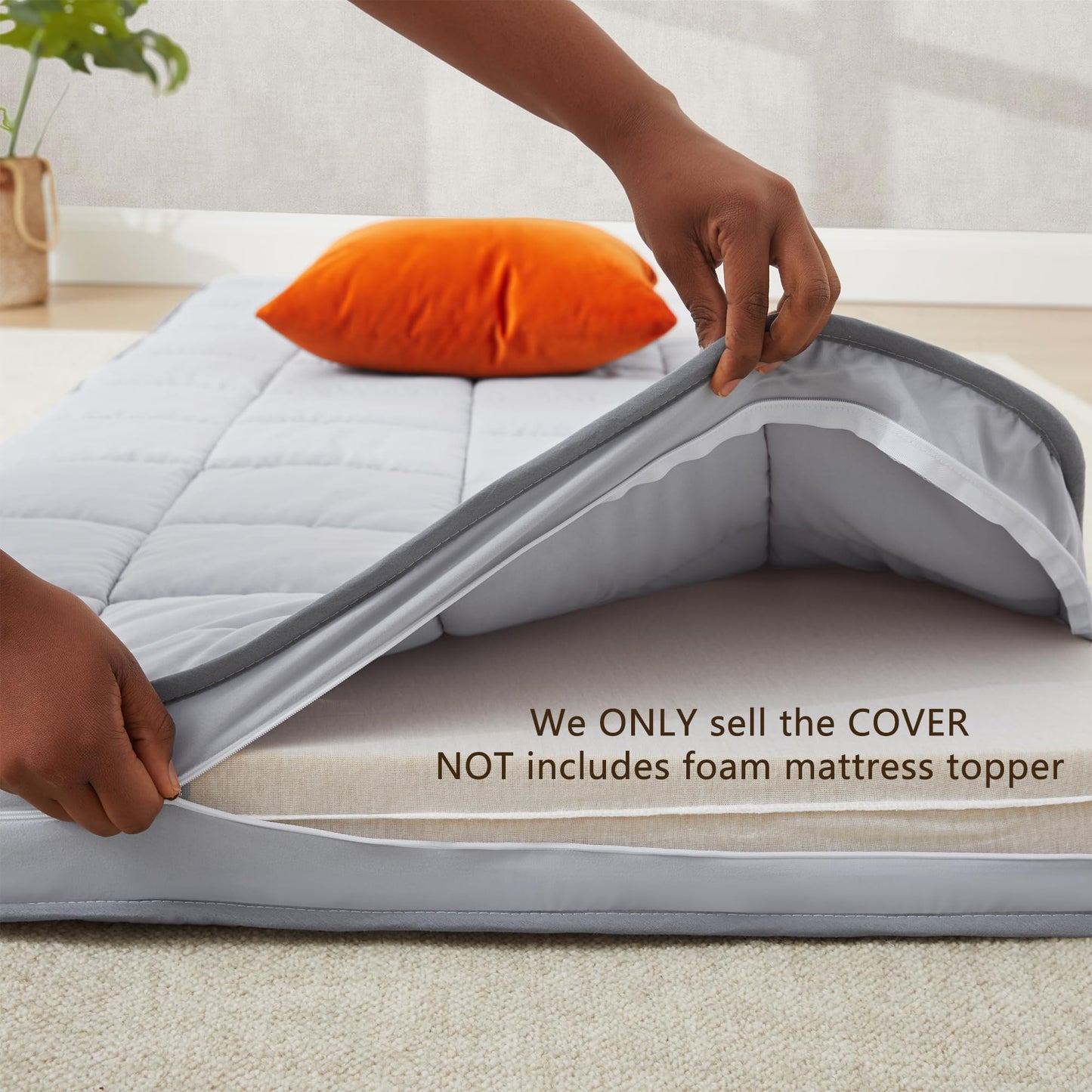 Jamdok 3Inch Narrow Twin Mattress Topper Cover(Only Cover),Cot Mattress Protector Bedding,Foam and Latex Mattress Cover with Zipper,Pillow Top and Bottom(75 x 30”) Gray