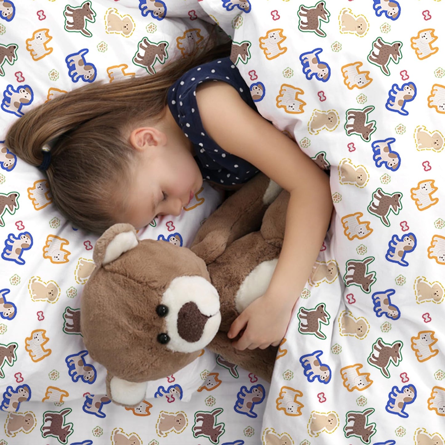 LONAVA Twin Sheet Set Kids - 3 Pieces Soft Microfiber Cartoon Style Bedsheets for Boys Girls Teens, Oeko TEX, Breathable Deep Pocket Sheets (Colorful Puppy)