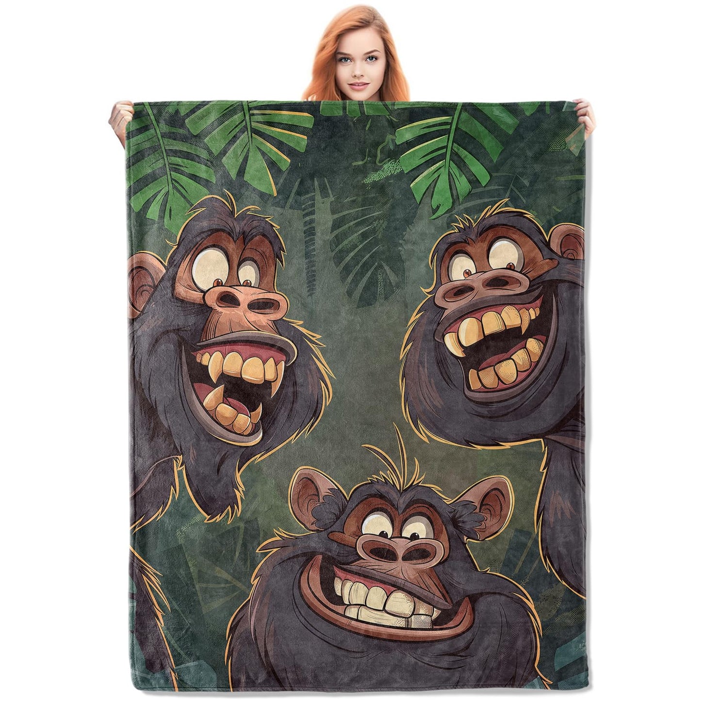 VANZEV Funny Gorilla Blanket, Cute Cartoon Gorillas Flannel Throw Blankets,Soft Warm Lightweight Cozy Plush Animal Throws for Bedroom Sofa Office Home Decor Gifts for Women Girls 60"x50"