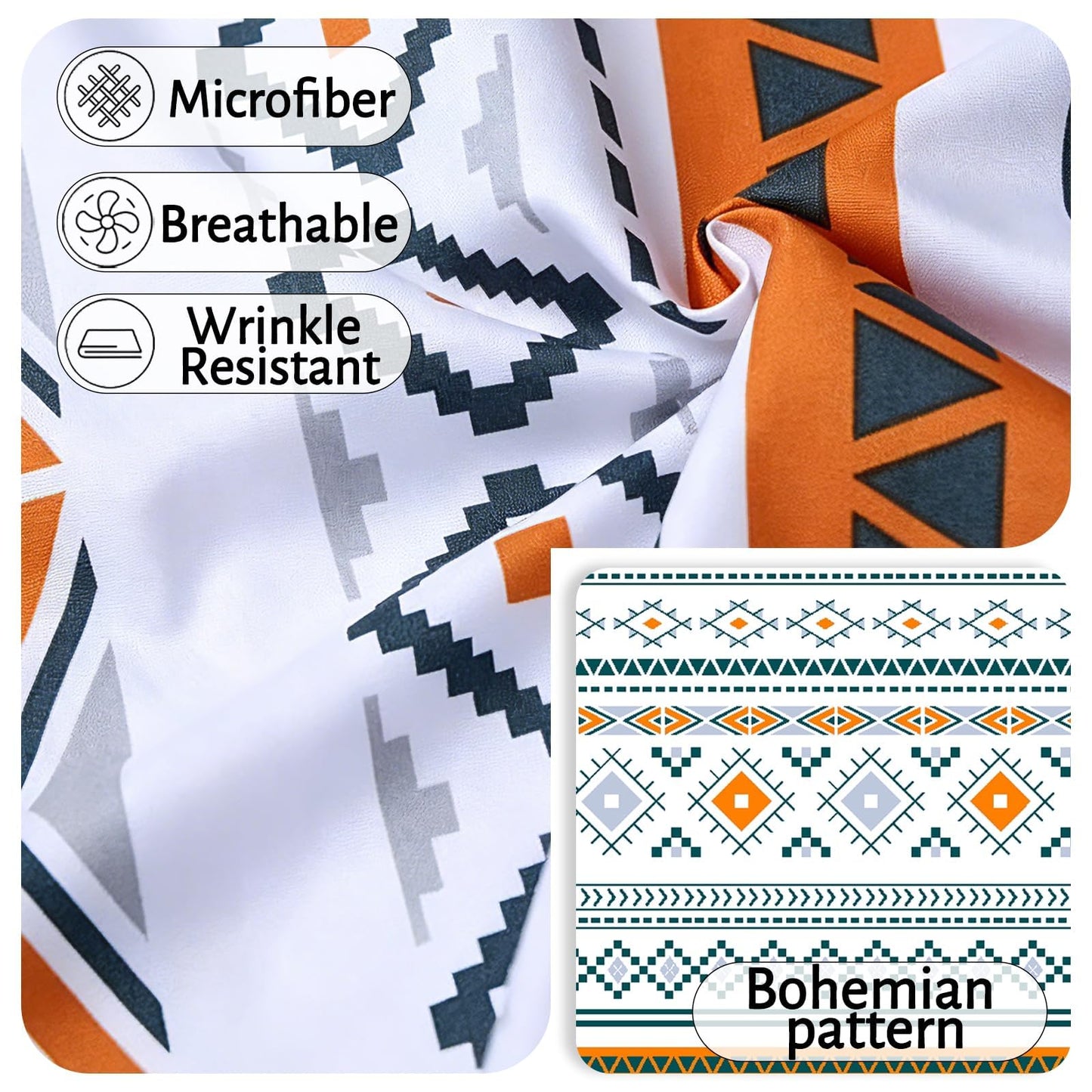 MAG 3 Pieces Colorful Boho Bed Sheet Full Size,Burnt Orange Fitted Sheets Full Printed,with 1 Fitted Sheet with 2 Pillowcases,14 Inches Deep