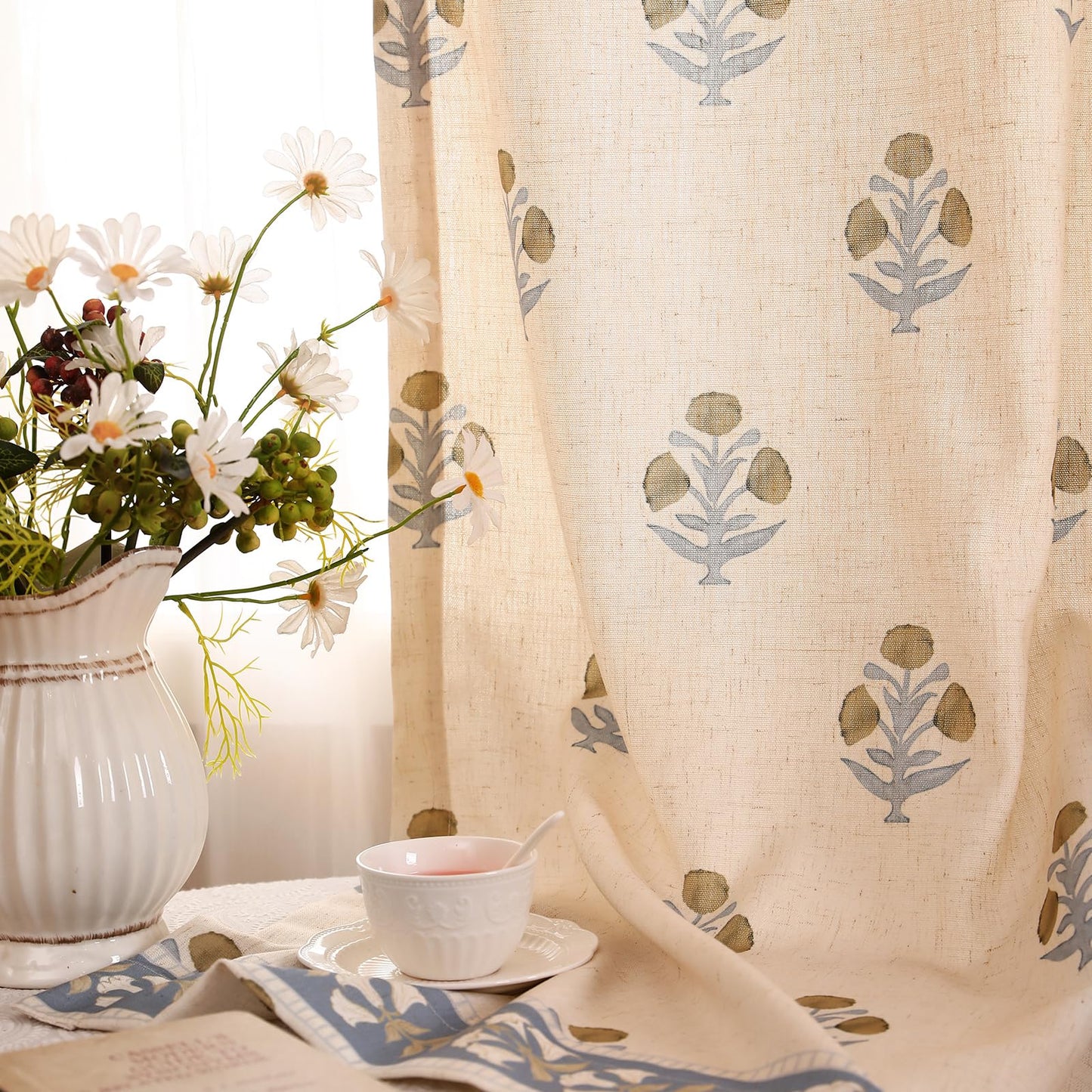 patdrea Designer French Linen Curtains Set of 2 Panels,53"x63"-Istana